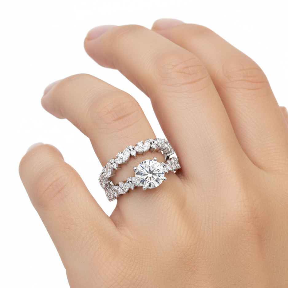 Round Cut Lab Grown Diamond Marquise Accented Shank
