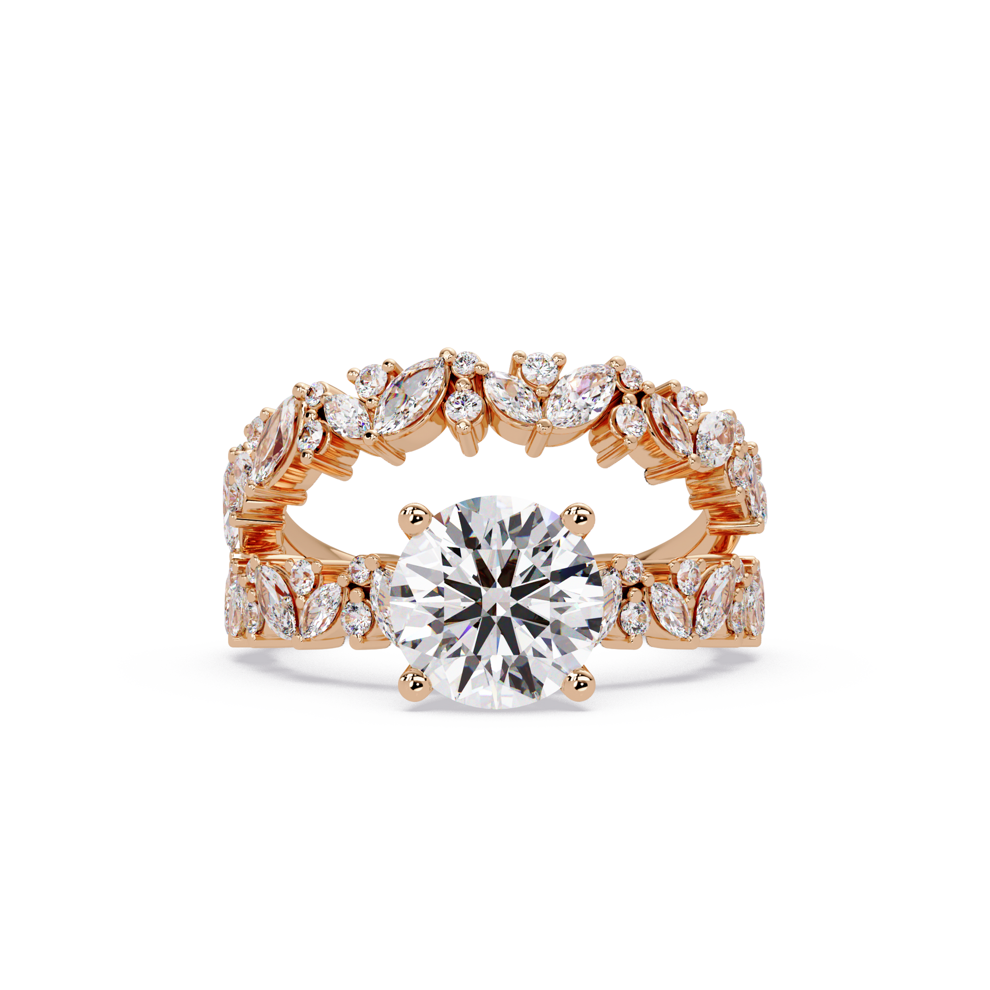 Round Cut Lab Grown Diamond Marquise Accented Shank