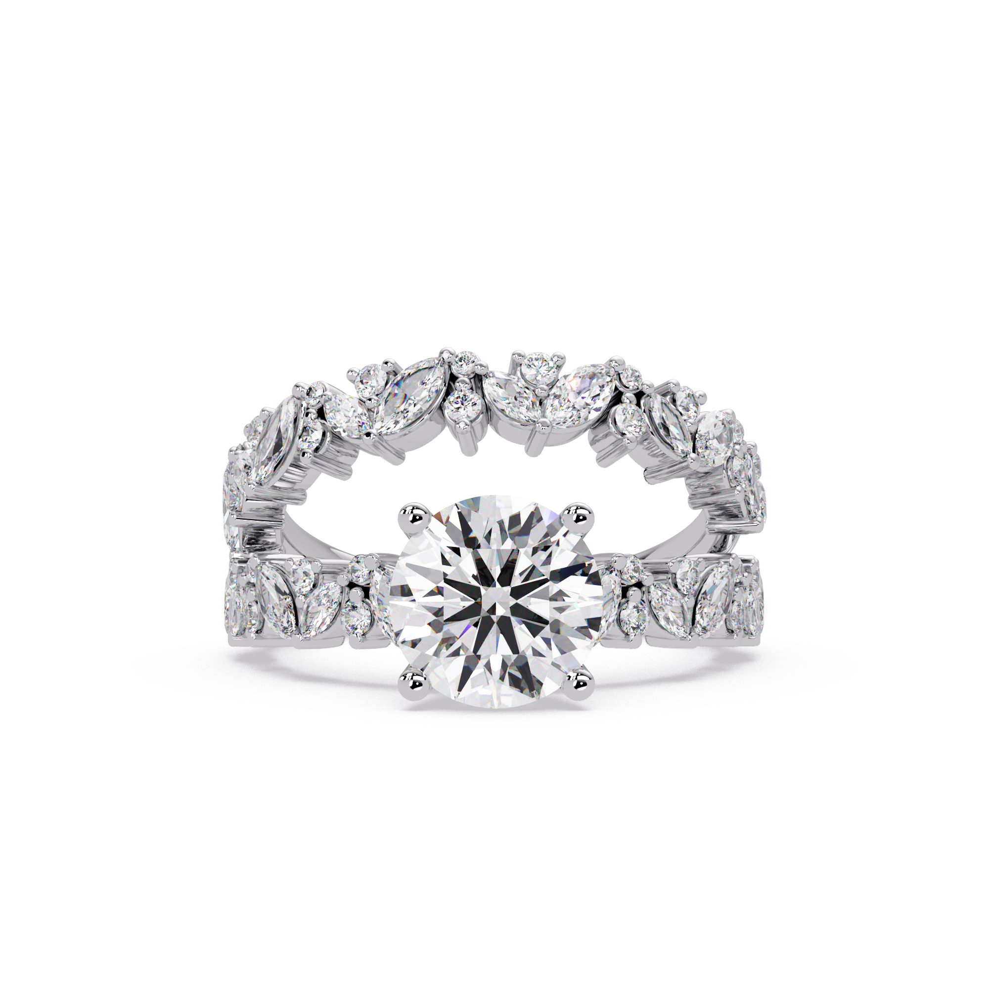 Round Cut Lab Grown Diamond Marquise Accented Shank