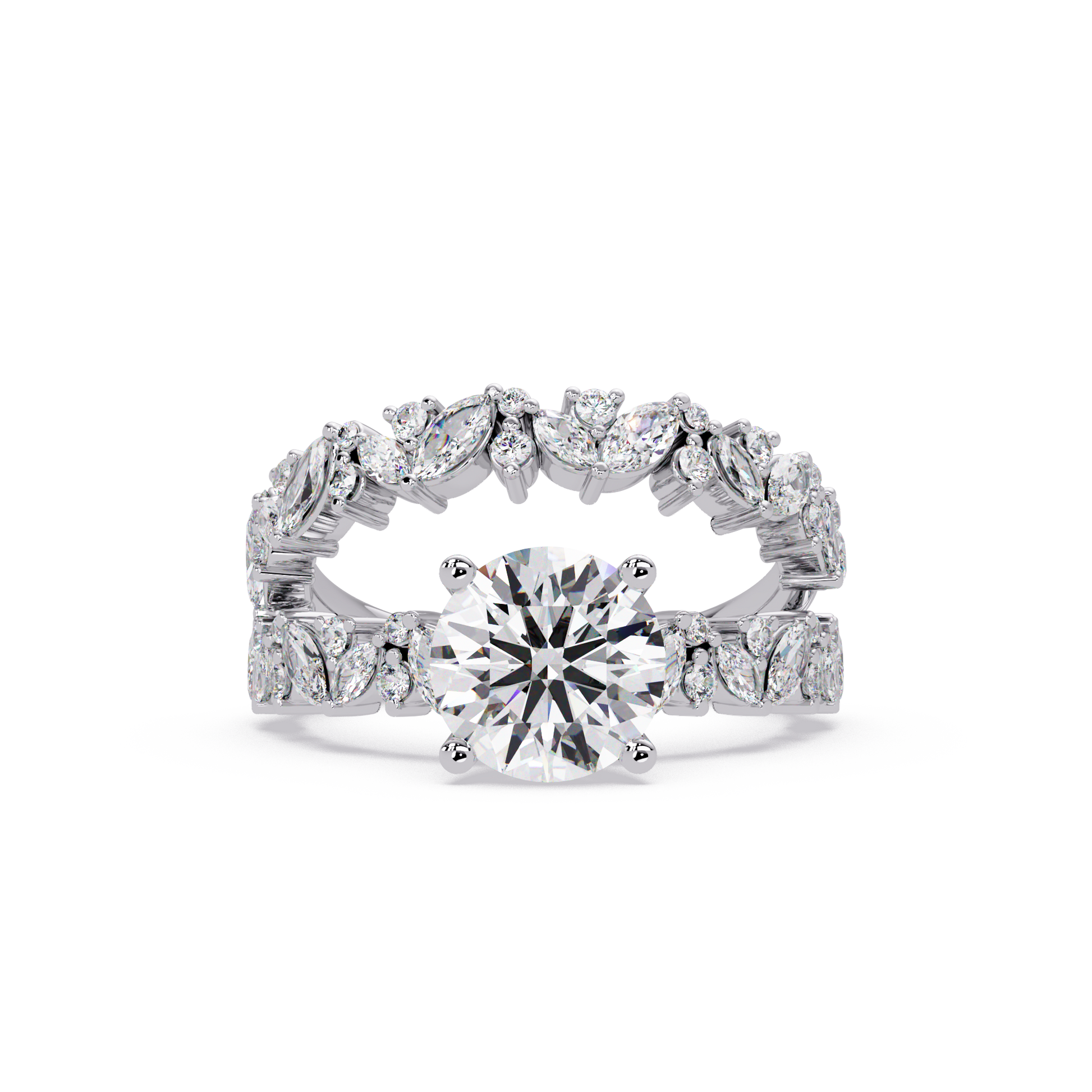 Round Cut Lab Grown Diamond Marquise Accented Shank
