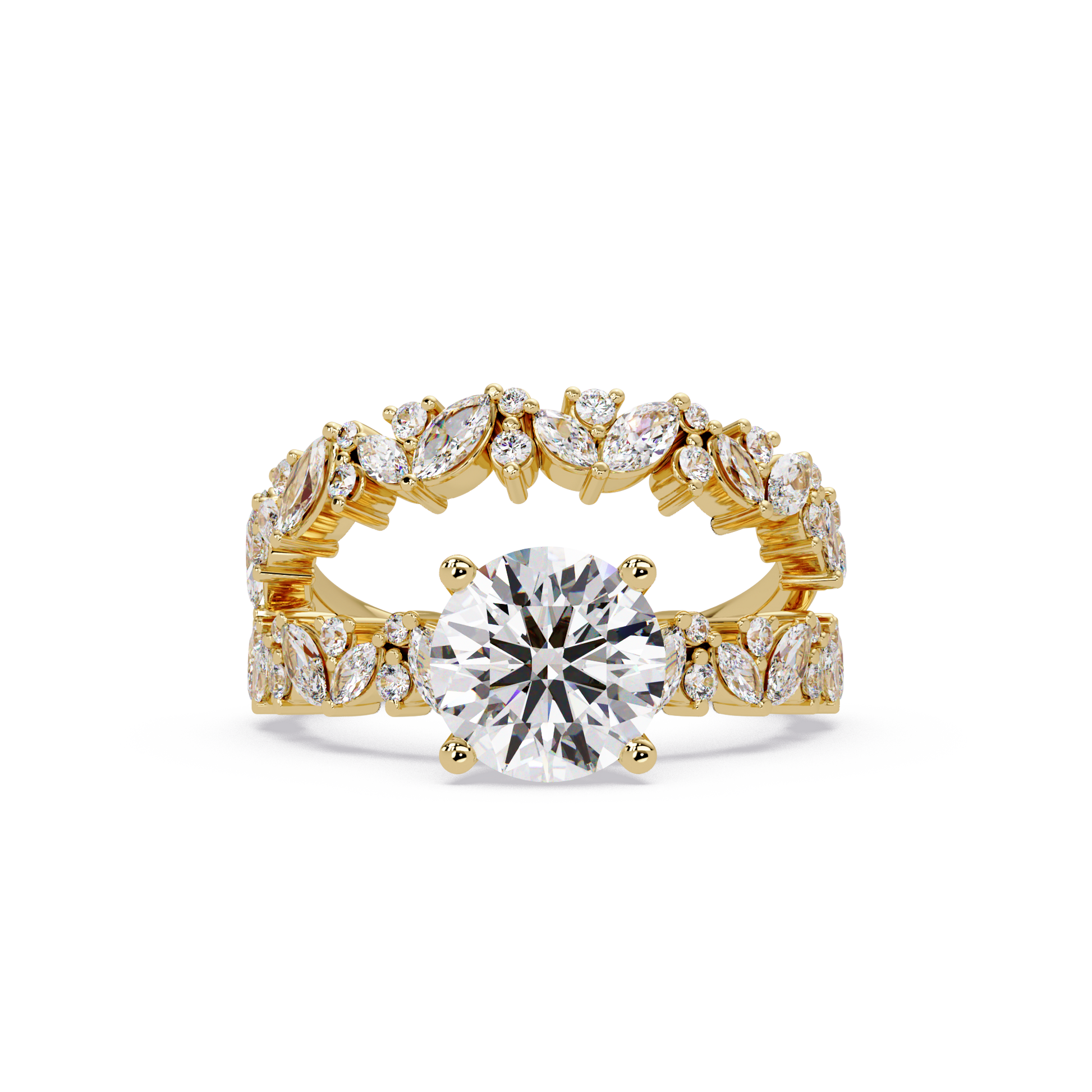 Round Cut Lab Grown Diamond Marquise Accented Shank