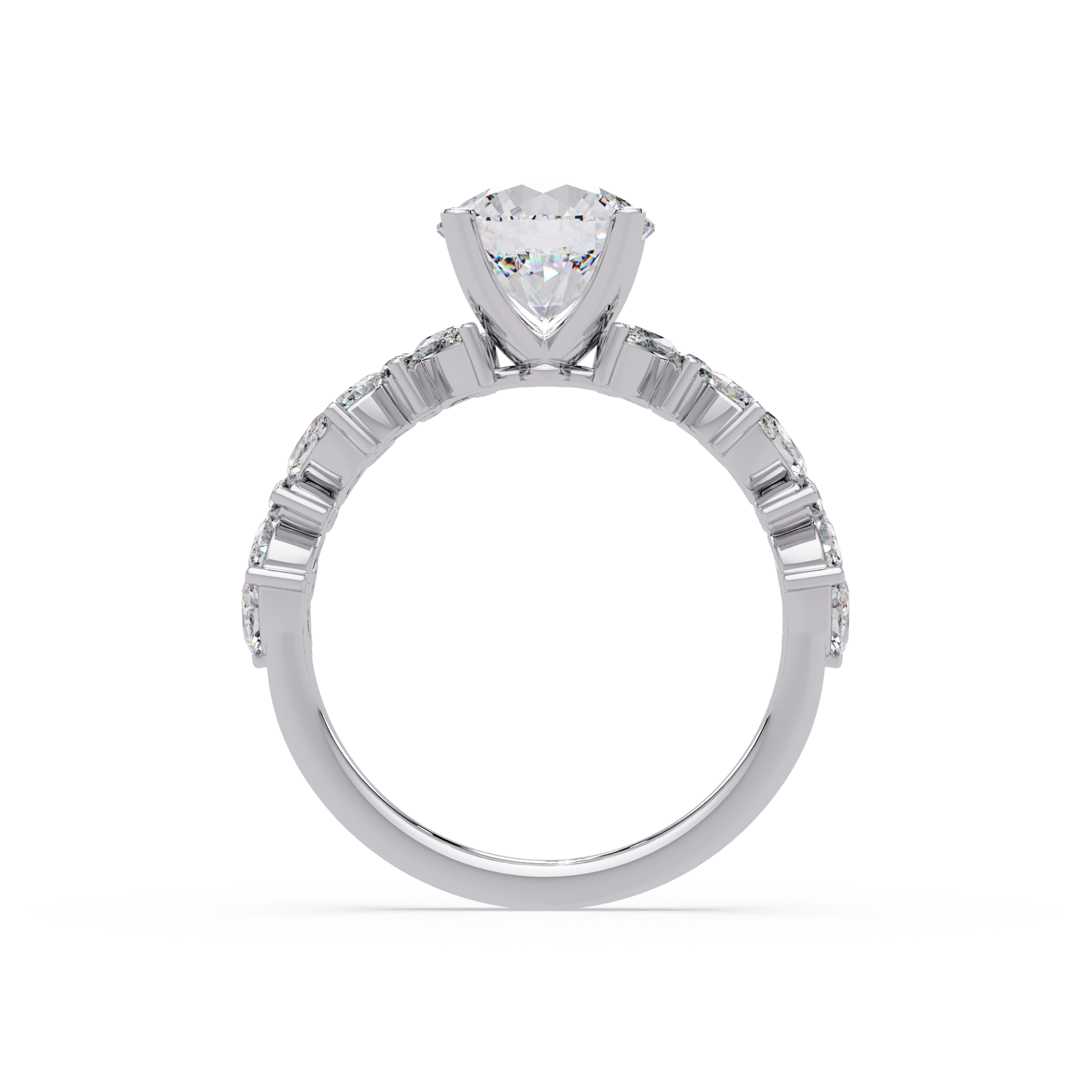 Round Cut Lab Grown Diamond Marquise Accented Shank