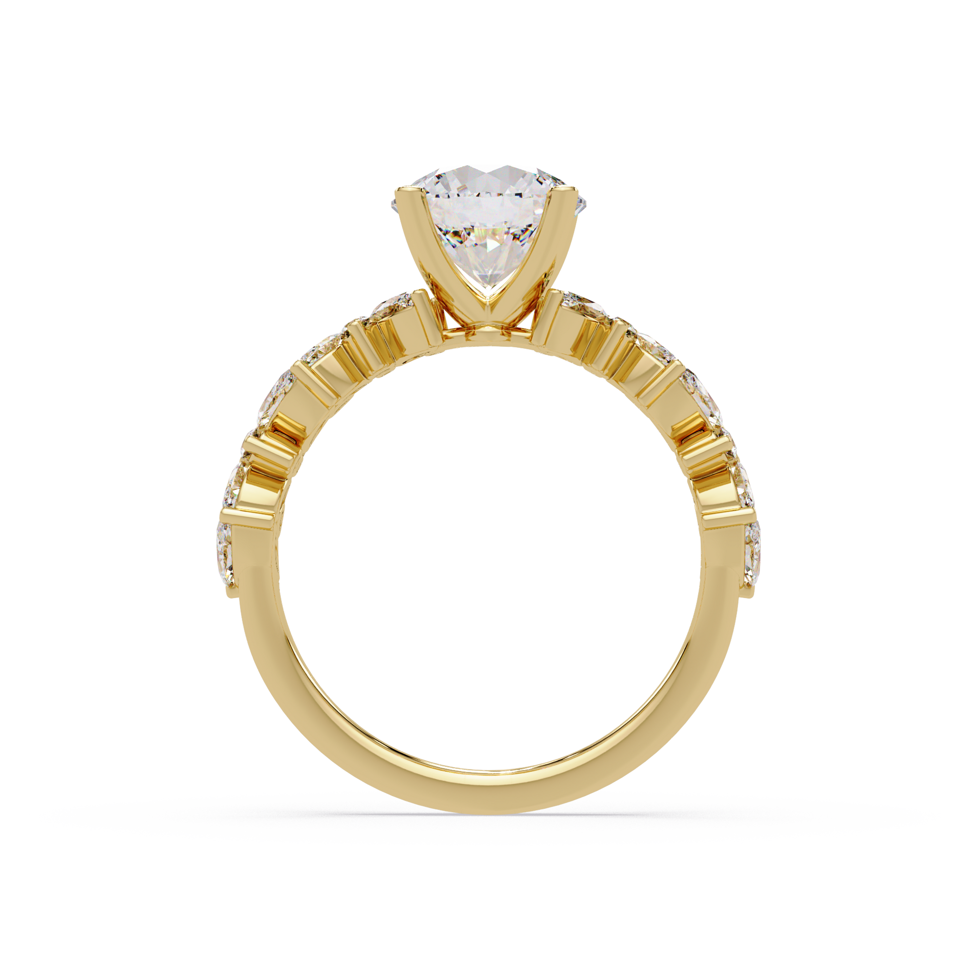 Round Cut Lab Grown Diamond Marquise Accented Shank