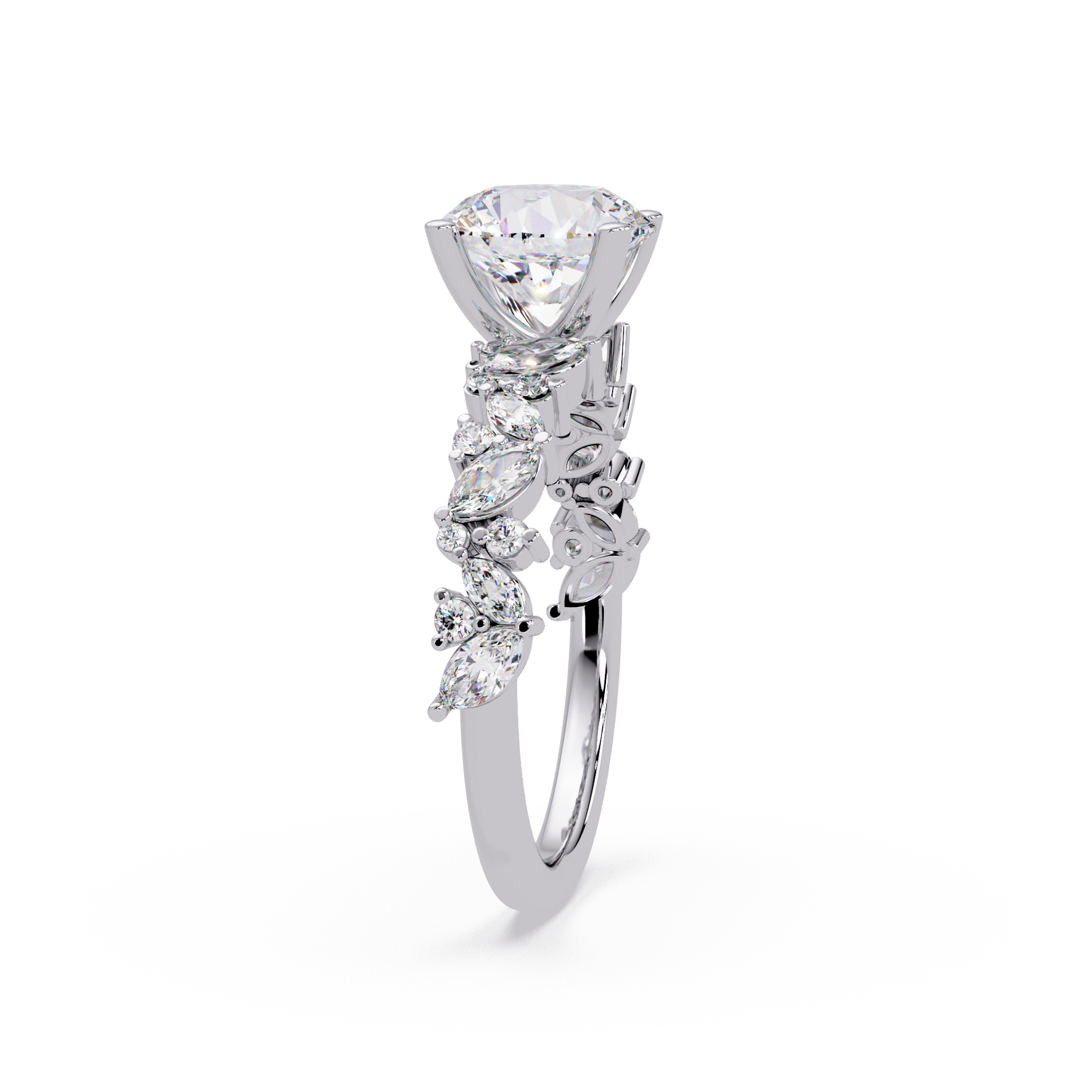 Round Cut Lab Grown Diamond Marquise Accented Shank