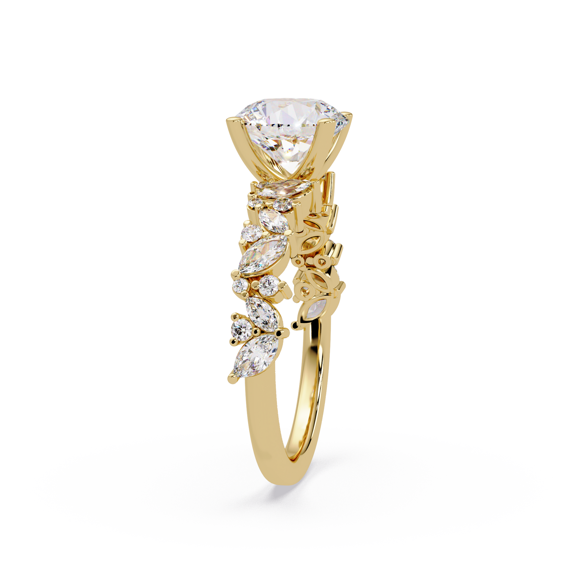 Round Cut Lab Grown Diamond Marquise Accented Shank