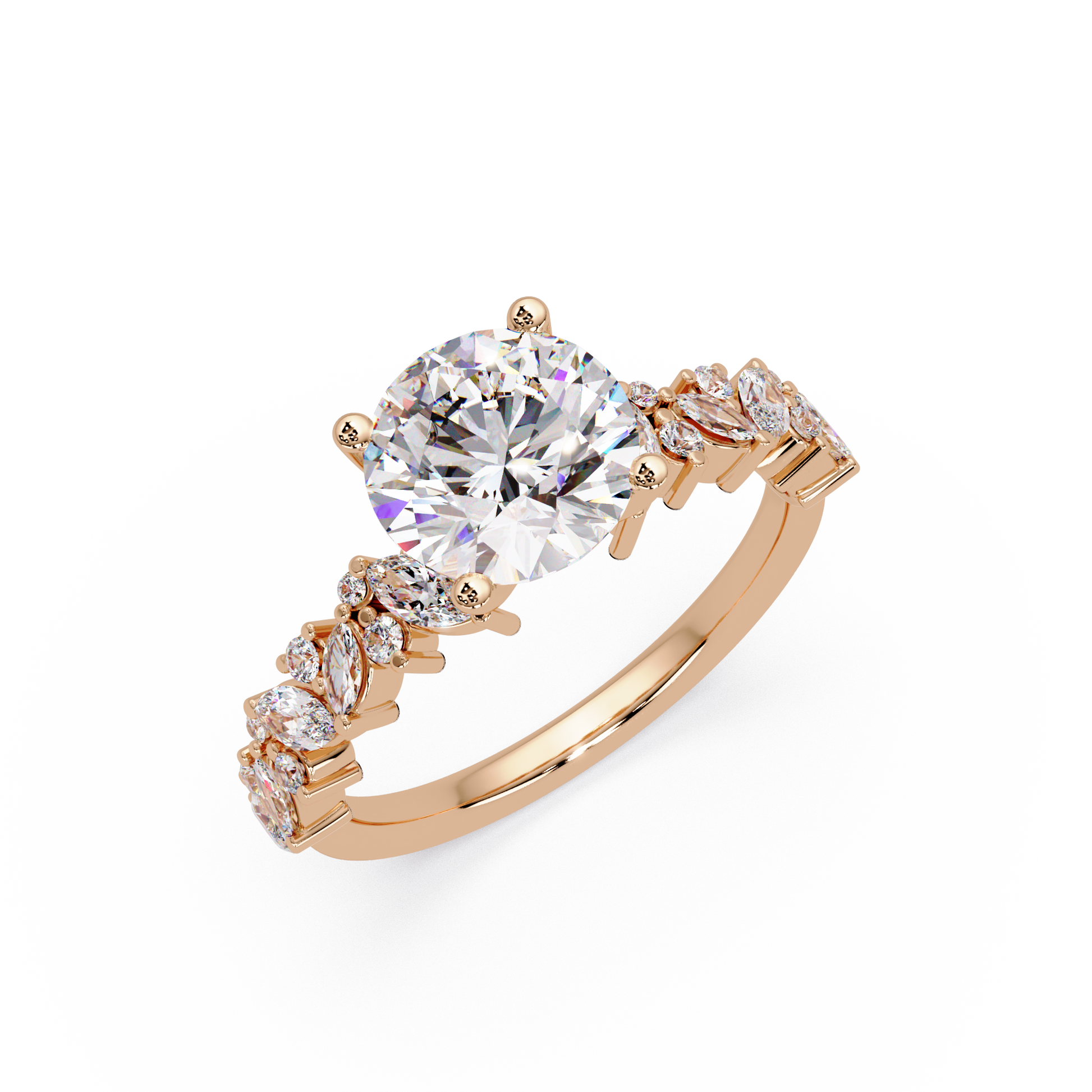 Round Cut Lab Grown Diamond Marquise Accented Shank