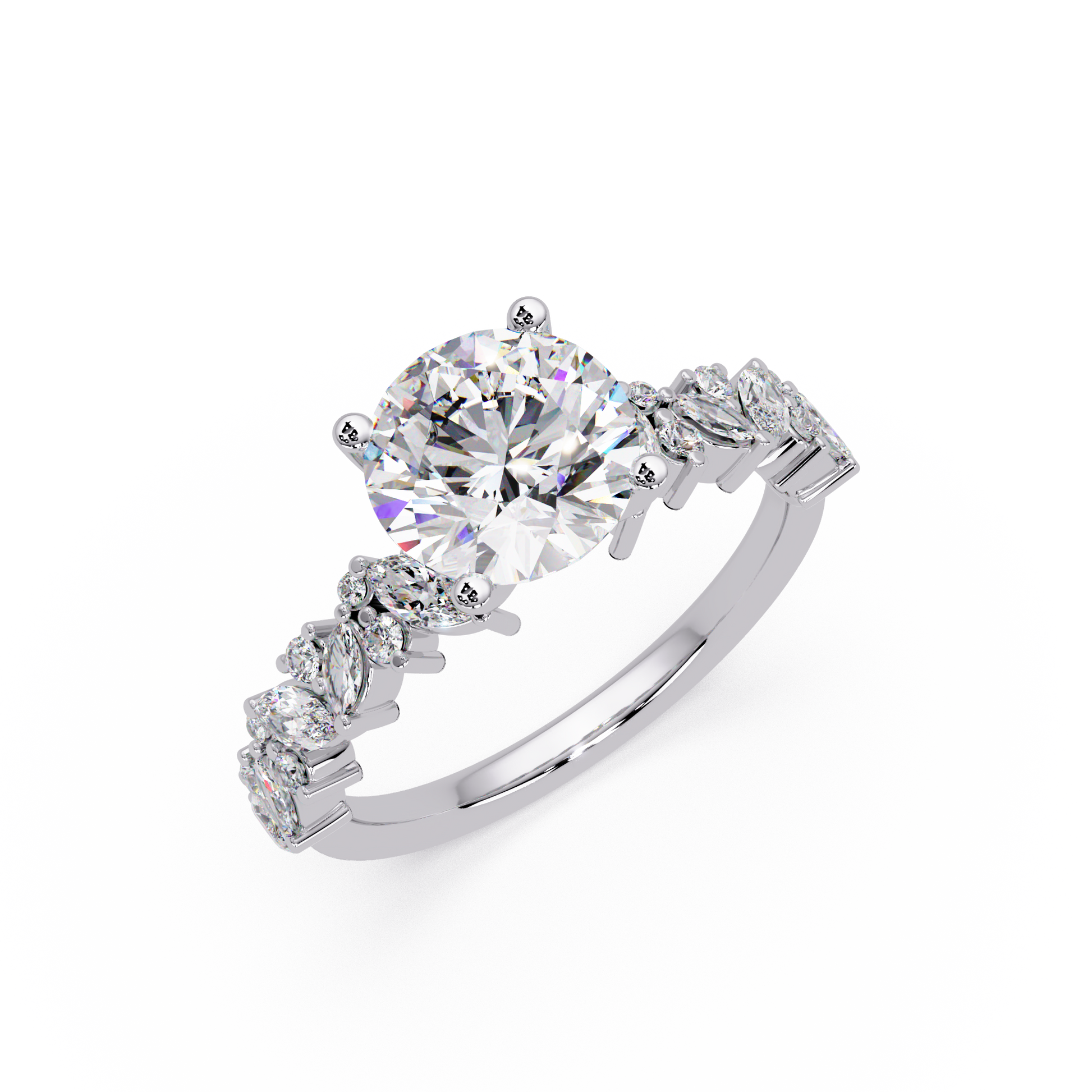 Round Cut Lab Grown Diamond Marquise Accented Shank