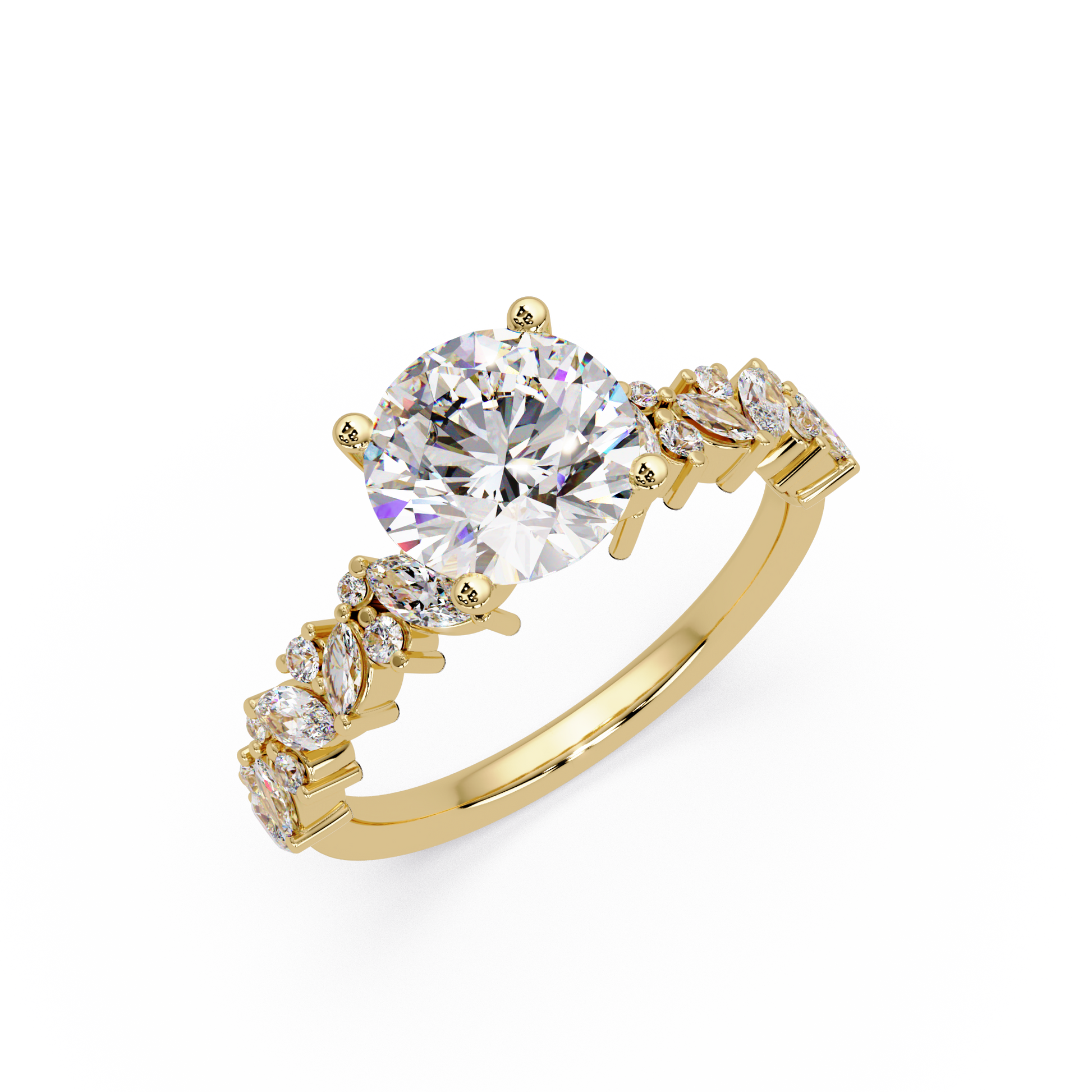 Round Cut Lab Grown Diamond Marquise Accented Shank
