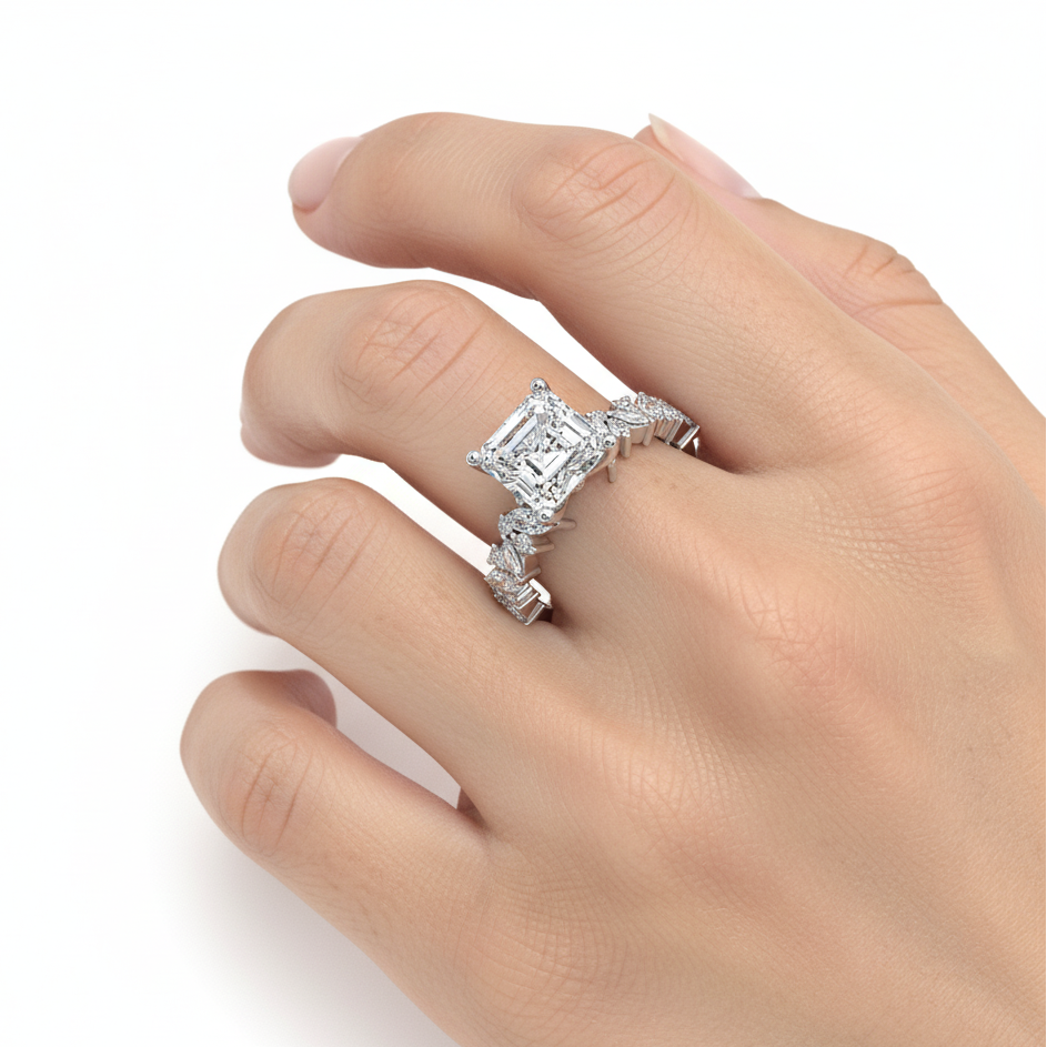 Asscher Cut Lab Grown Diamond Engagement Ring in Accent Shank