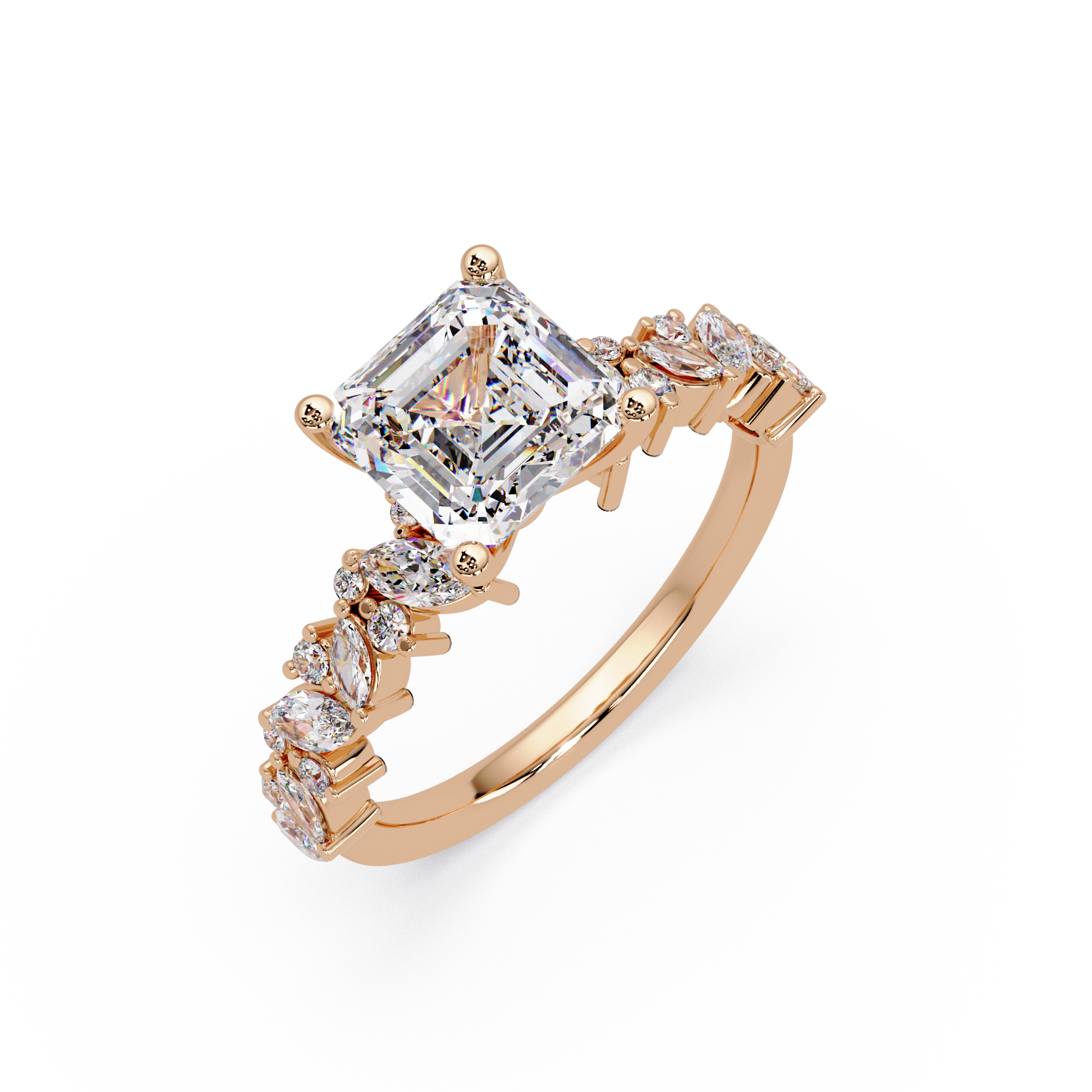 Asscher Cut Lab Grown Diamond Engagement Ring in Accent Shank