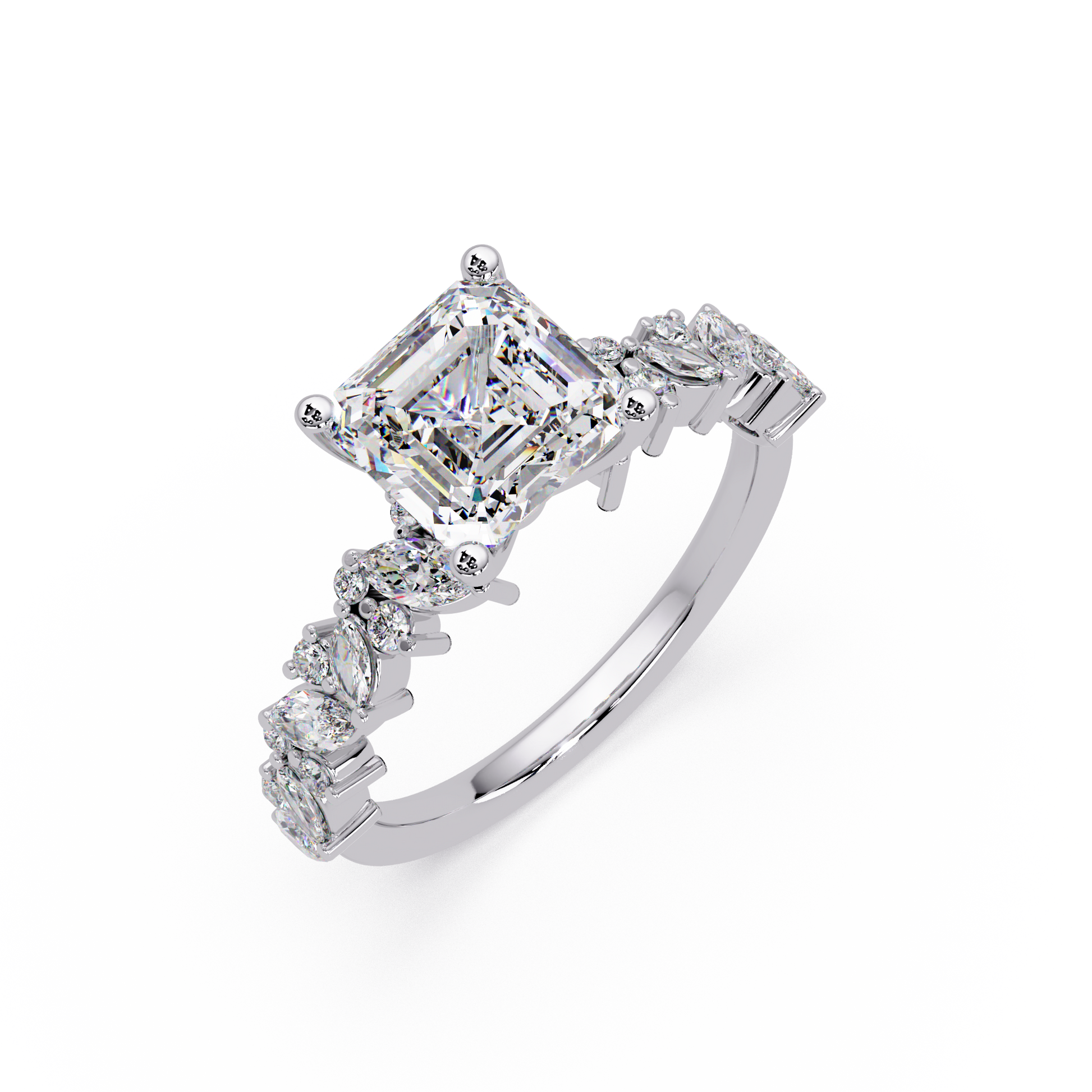Asscher Cut Lab Grown Diamond Engagement Ring in Accent Shank