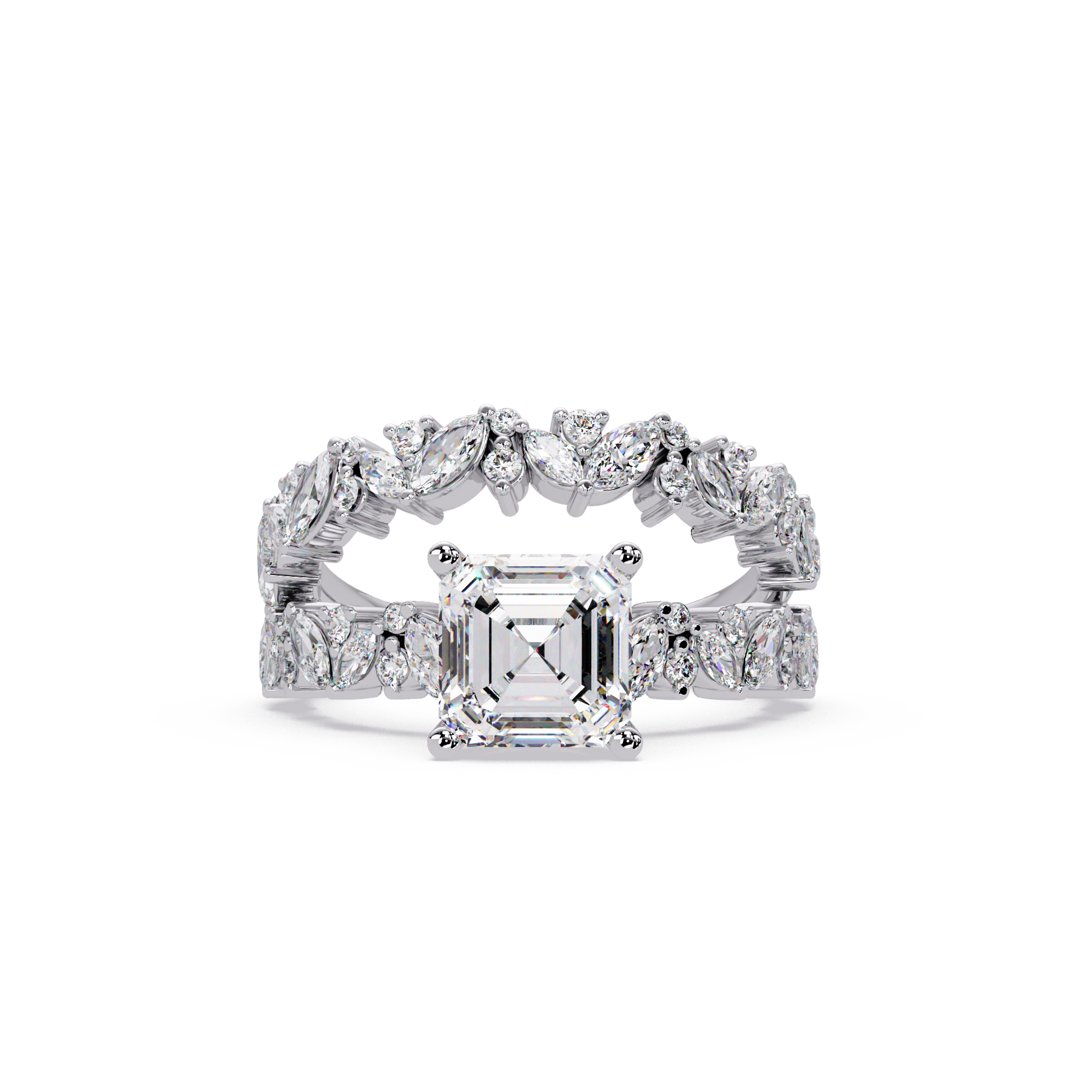 Asscher Cut Lab Grown Diamond Engagement Ring in Accent Shank