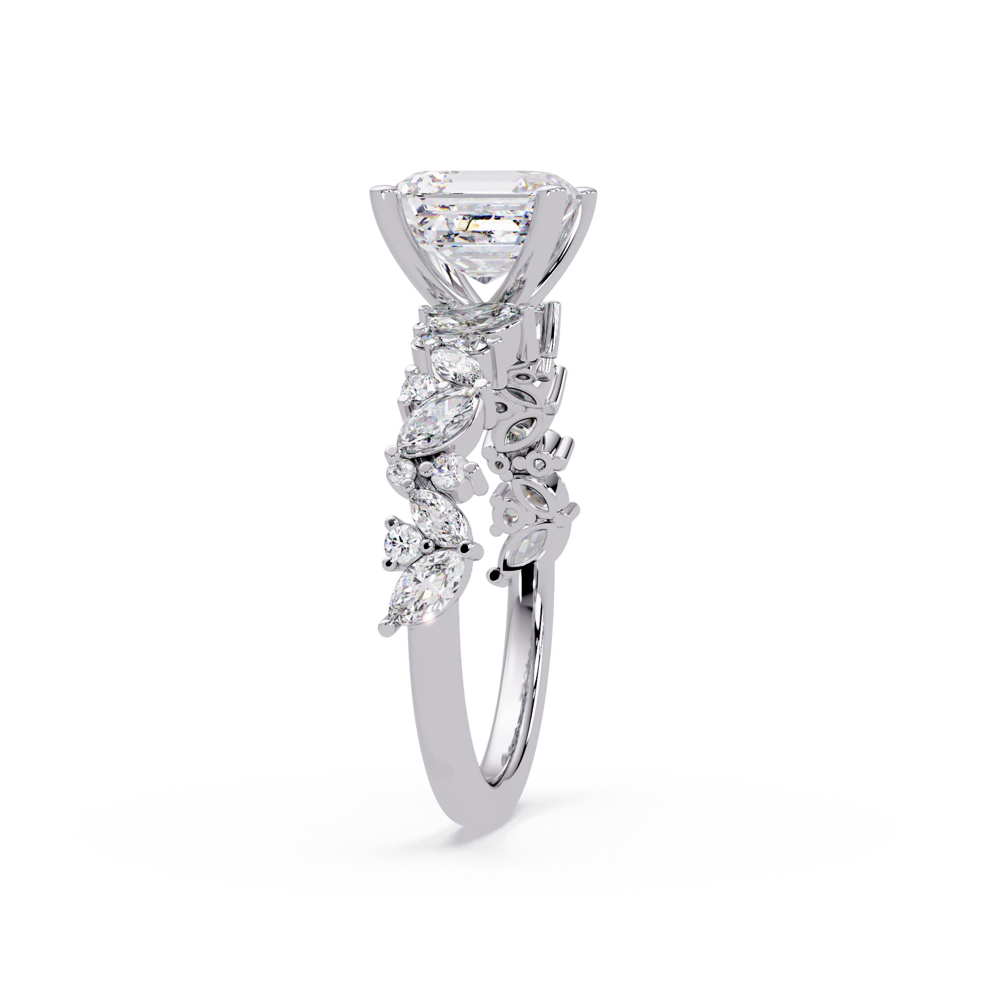 Asscher Cut Lab Grown Diamond Engagement Ring in Accent Shank