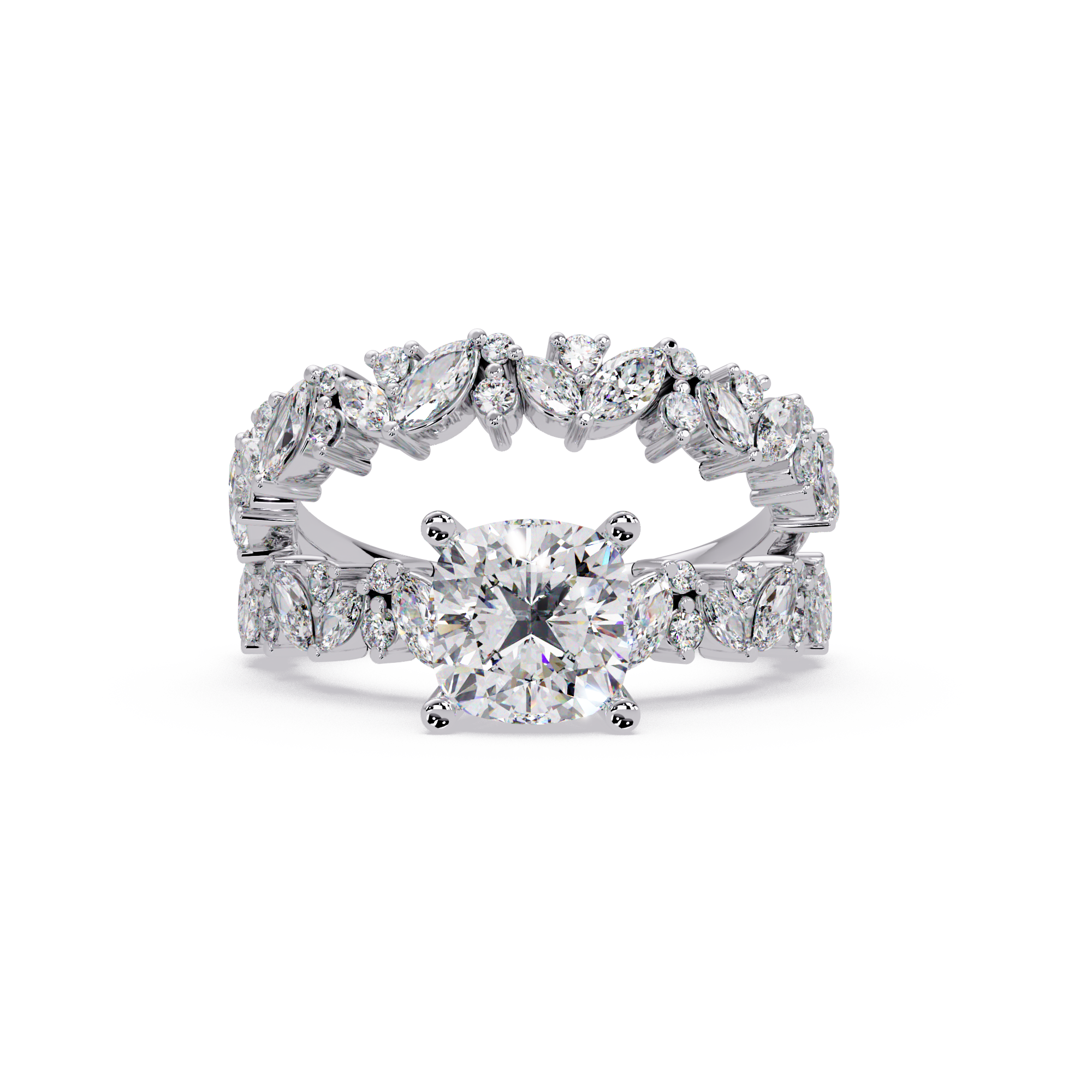 Cushion Cut Lab Grown Diamond Ring With Accented Shank