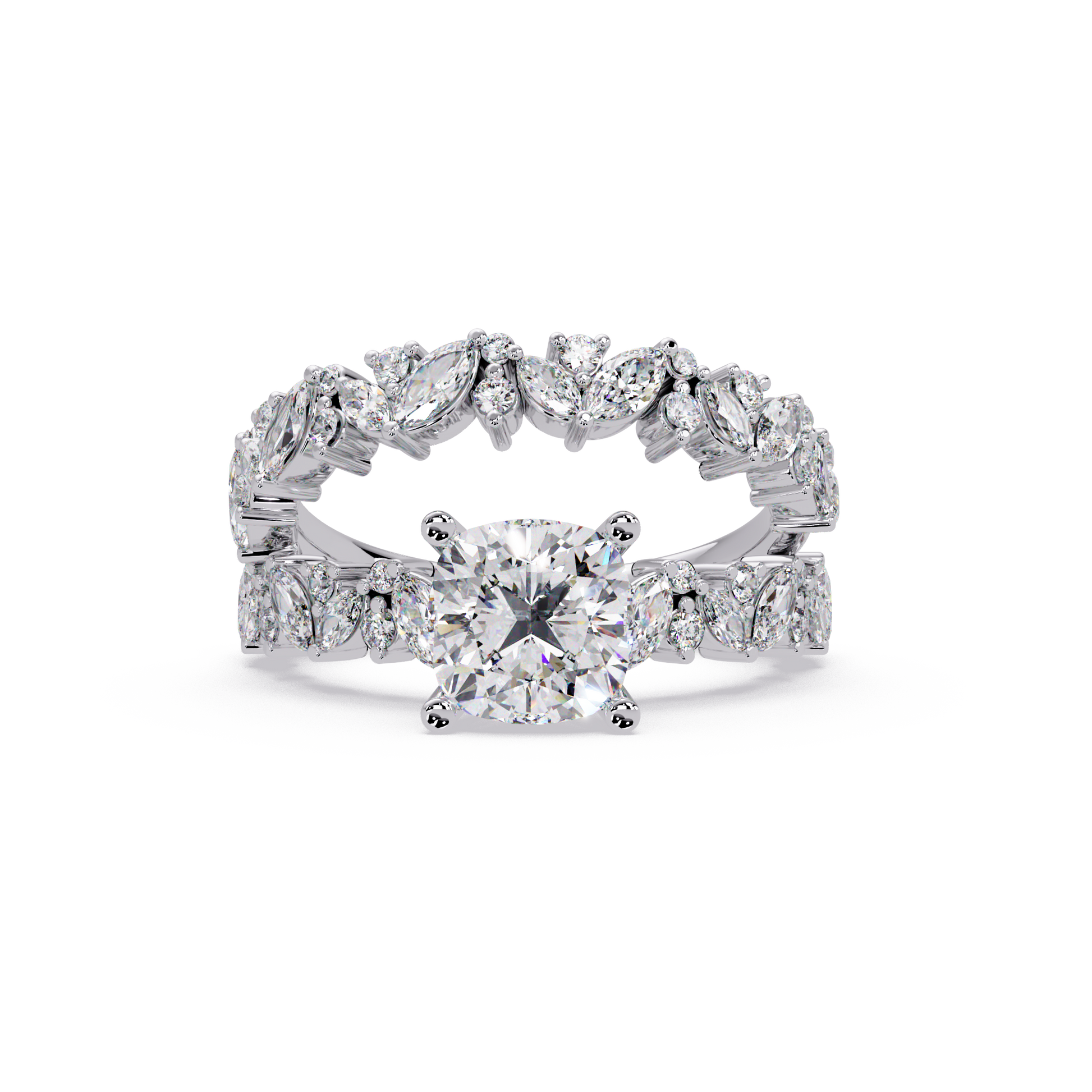 Cushion Cut Lab Grown Diamond Ring With Accented Shank