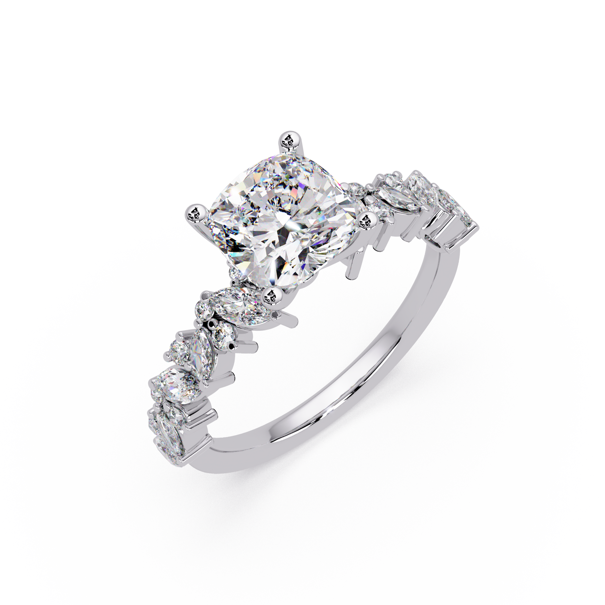 Cushion Cut Lab Grown Diamond Ring With Accented Shank