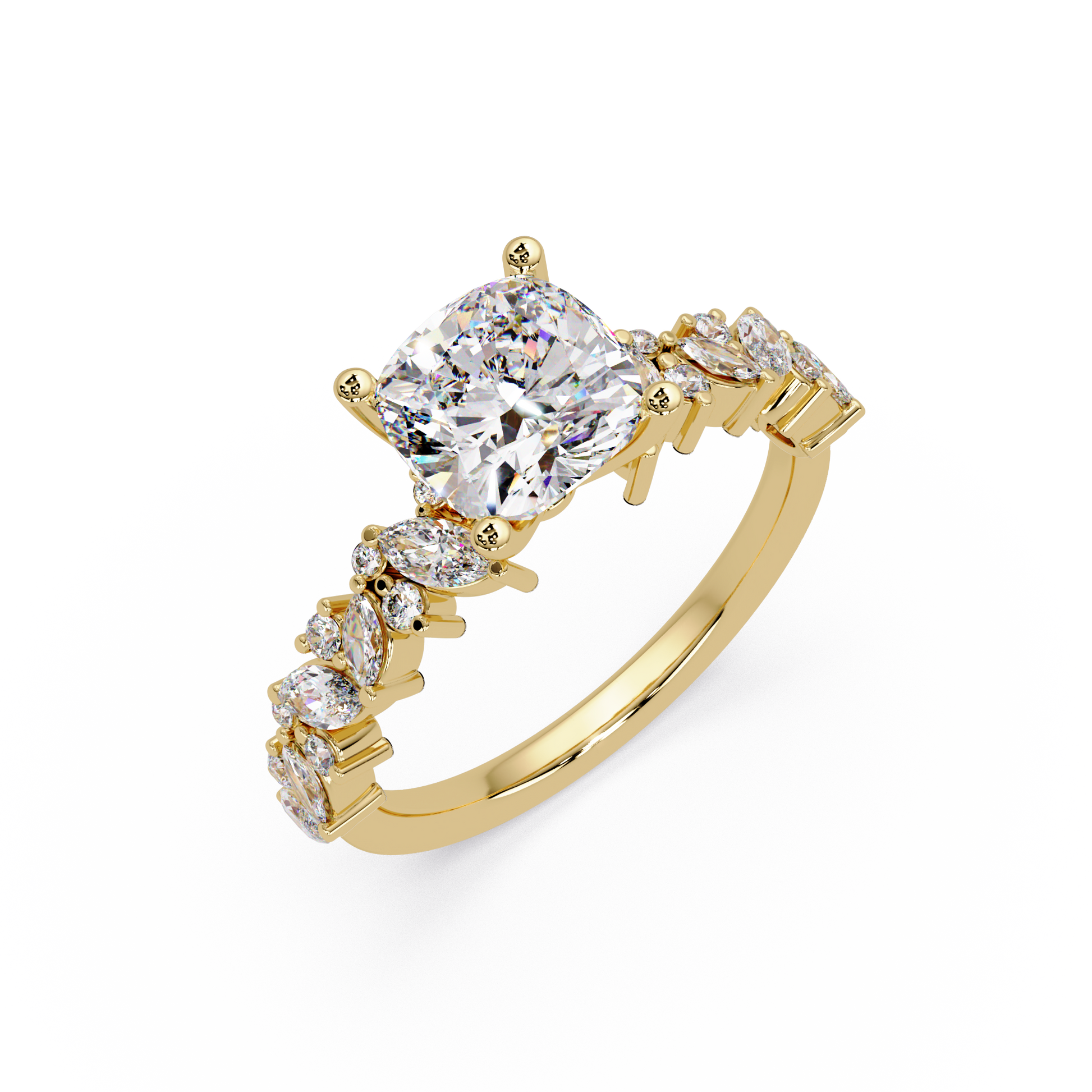 Cushion Cut Lab Grown Diamond Ring With Accented Shank