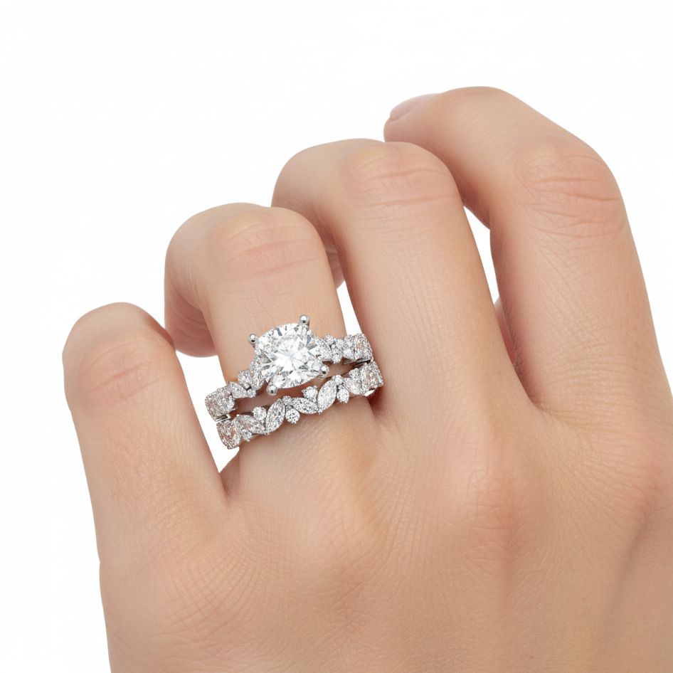 Cushion Cut Lab Grown Diamond Ring With Accented Shank