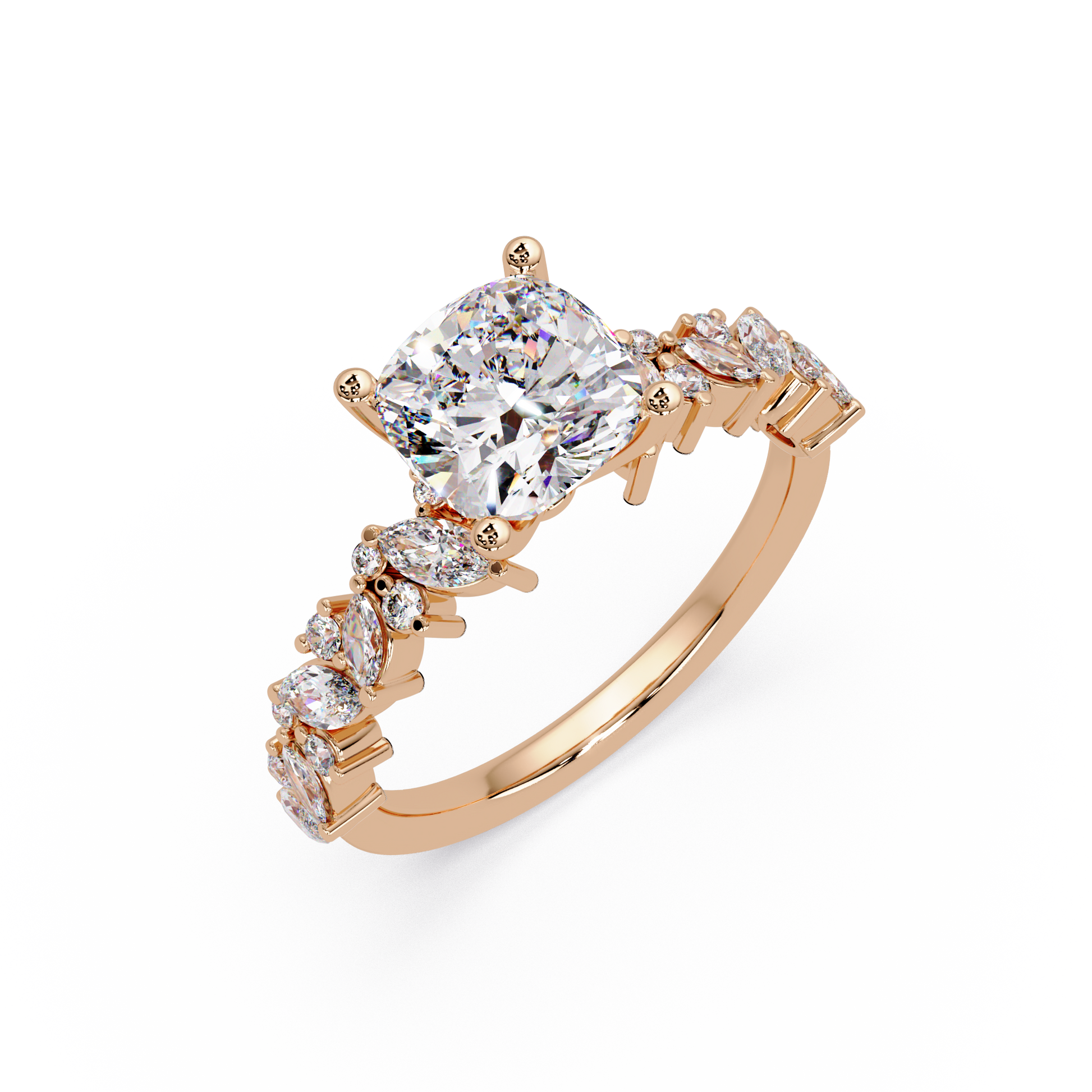 Cushion Cut Lab Grown Diamond Ring With Accented Shank