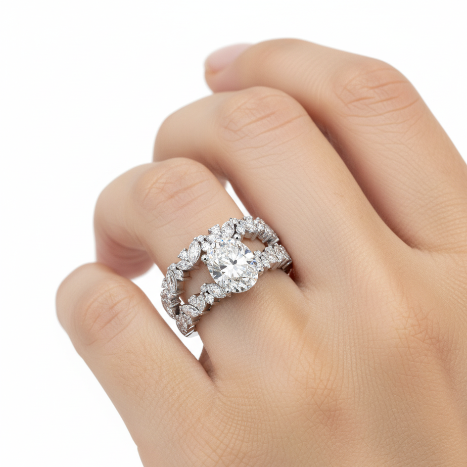 Oval Cut Lab Grown Diamond Engagement Ring in Accented Shak