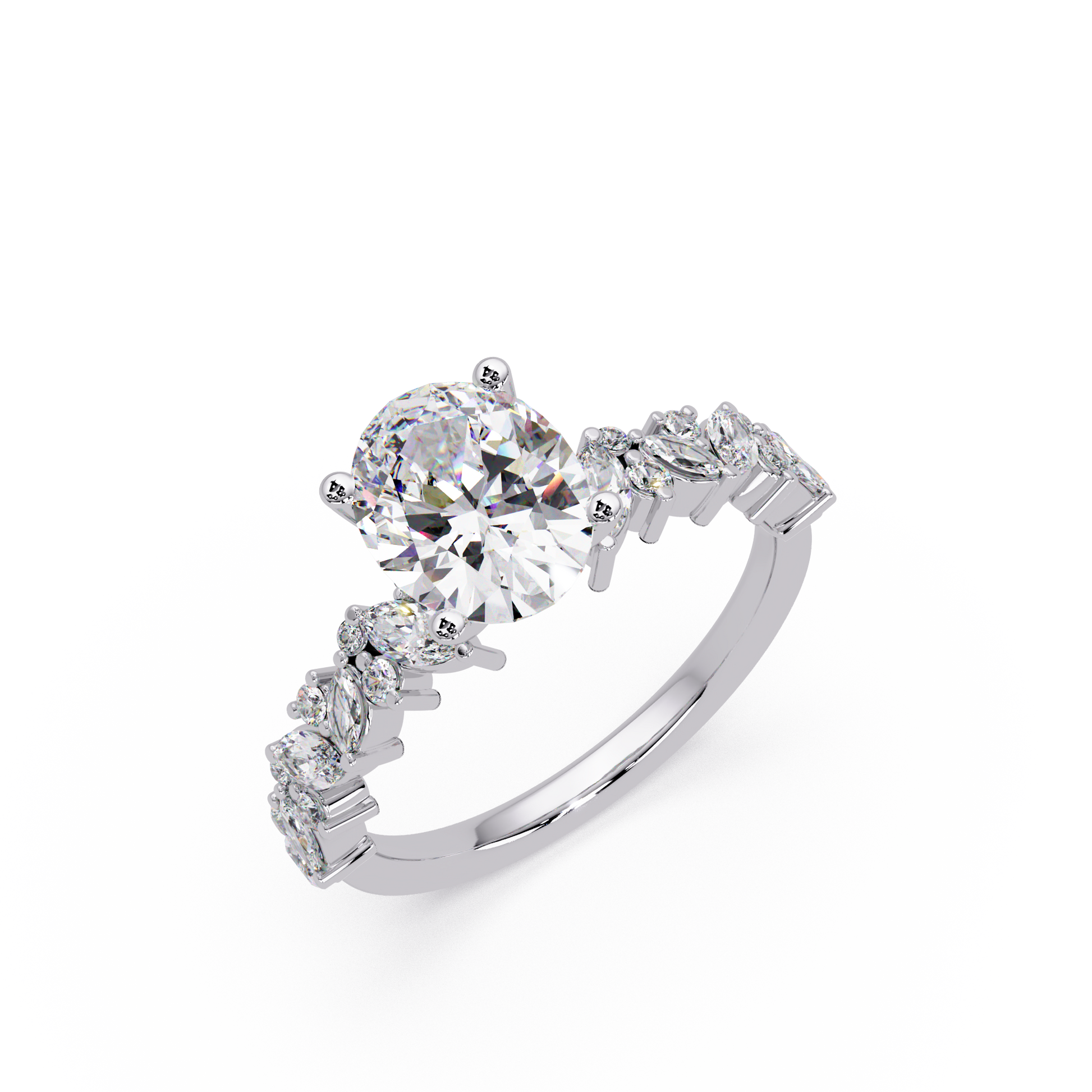 Oval Cut Lab Grown Diamond Engagement Ring in Accented Shak
