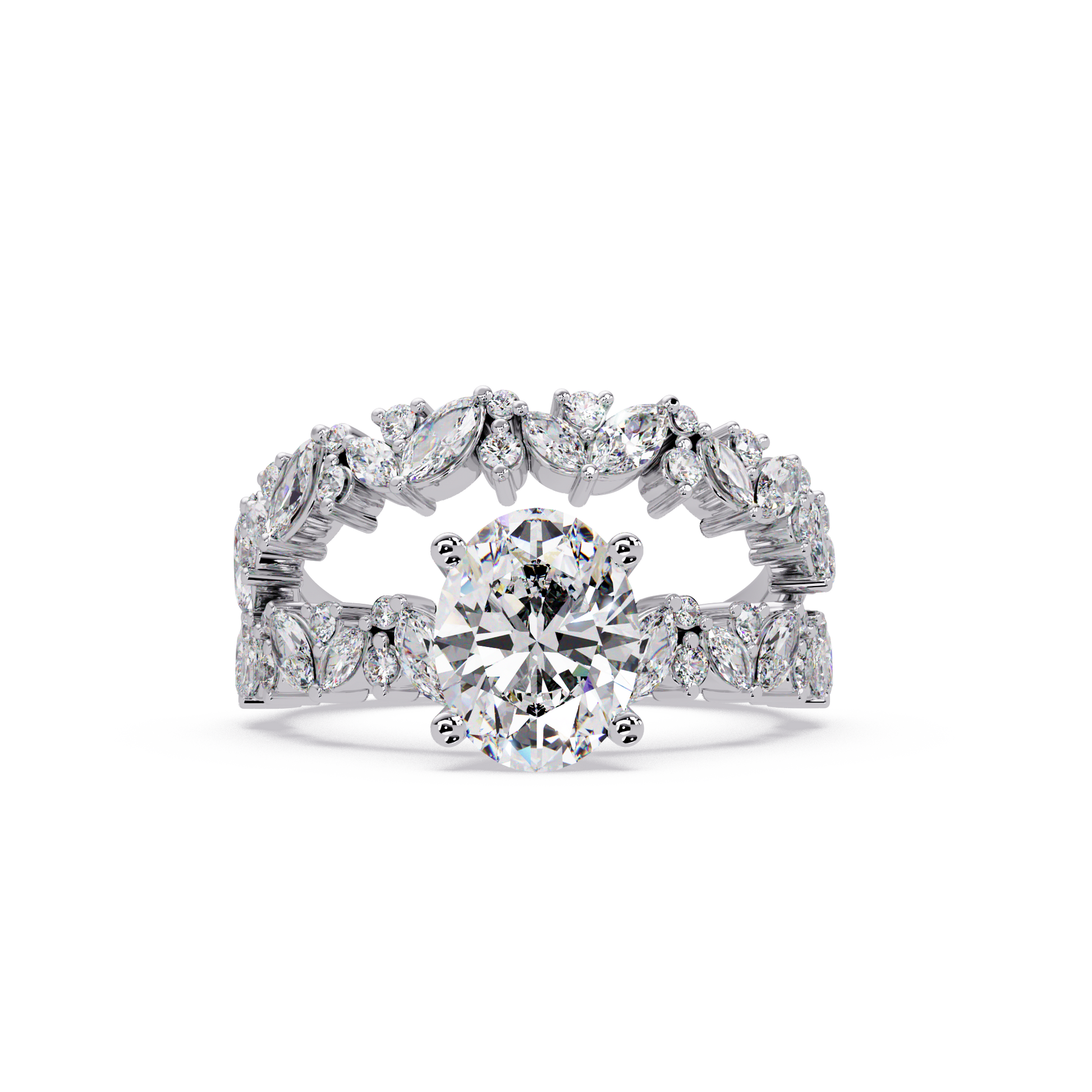 Oval Cut Lab Grown Diamond Engagement Ring in Accented Shak