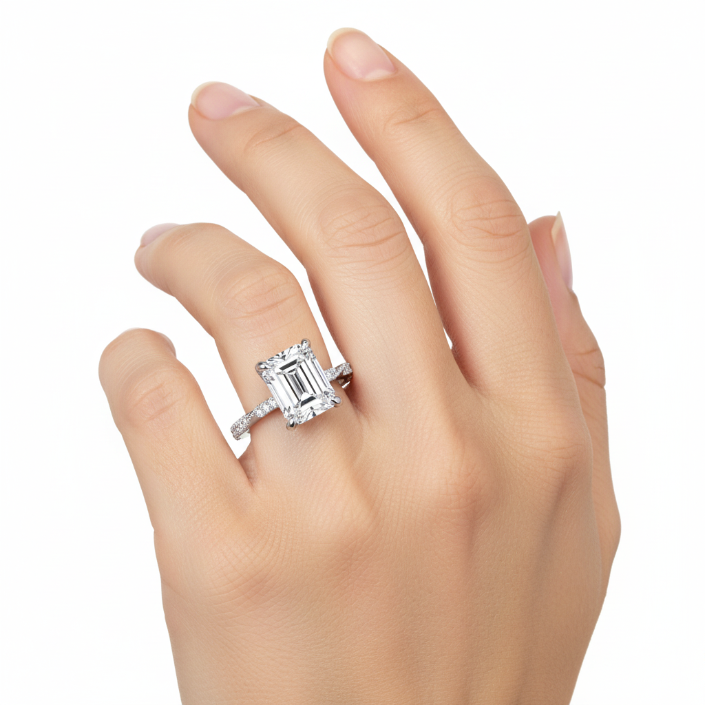 Emerald Cut Lab Grown Diamond Engagement Ring