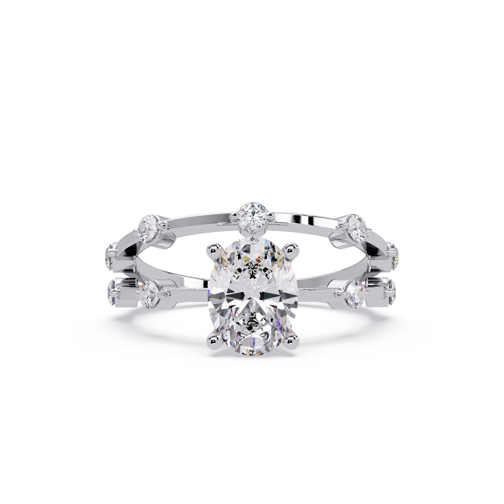 Oval Cut Lab Grown Diamond Ring With Accented Shank