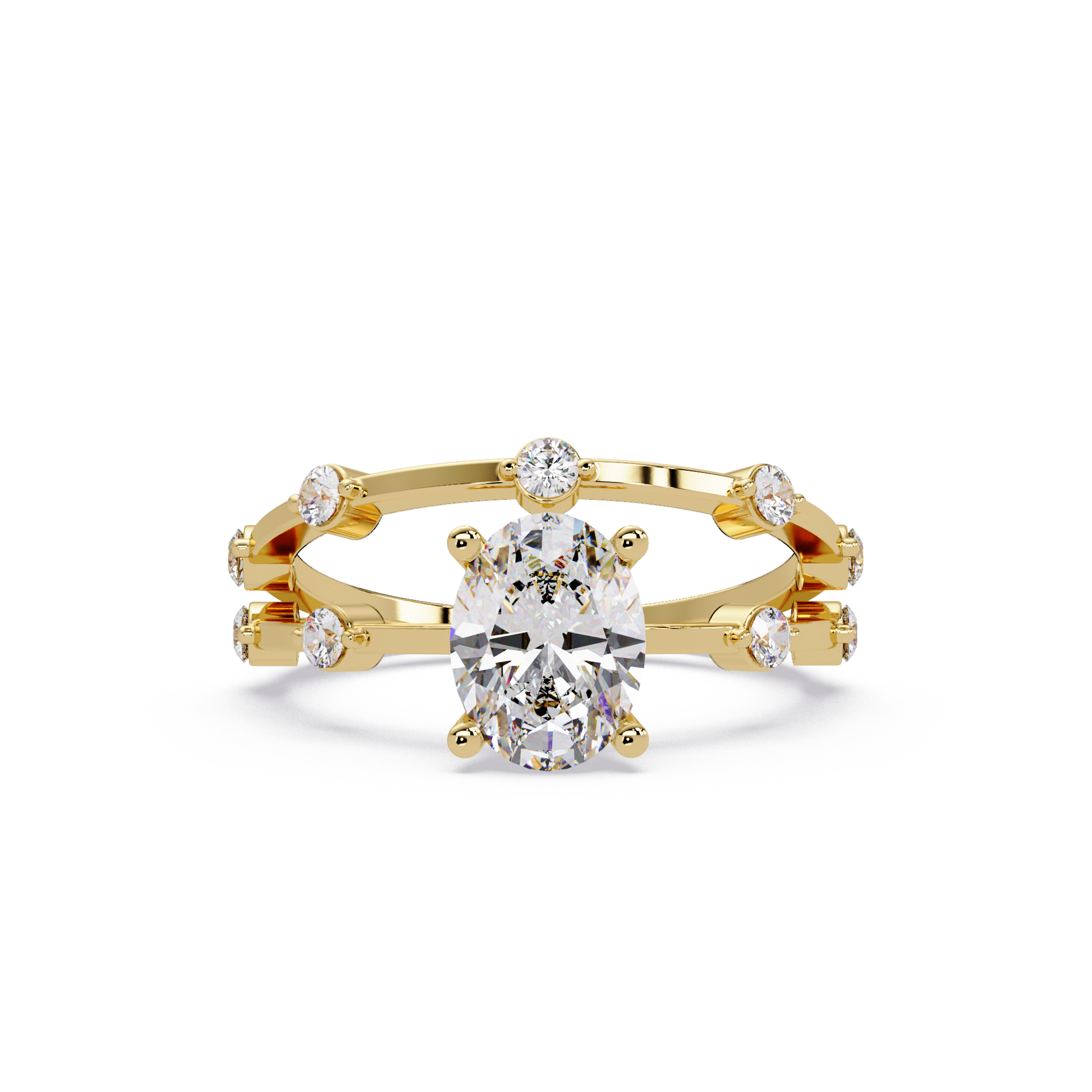 Oval Cut Lab Grown Diamond Ring With Accented Shank