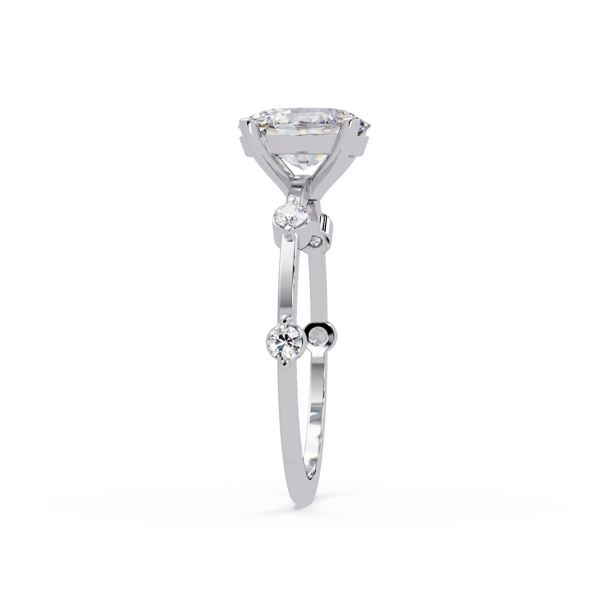 Oval Cut Lab Grown Diamond Ring With Accented Shank