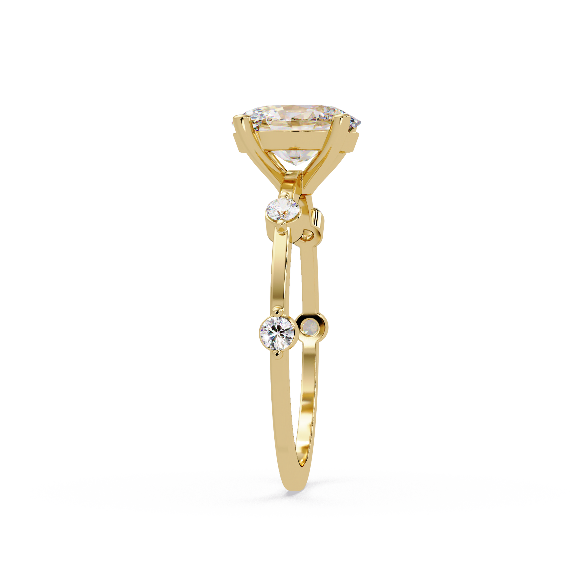 Oval Cut Lab Grown Diamond Ring With Accented Shank