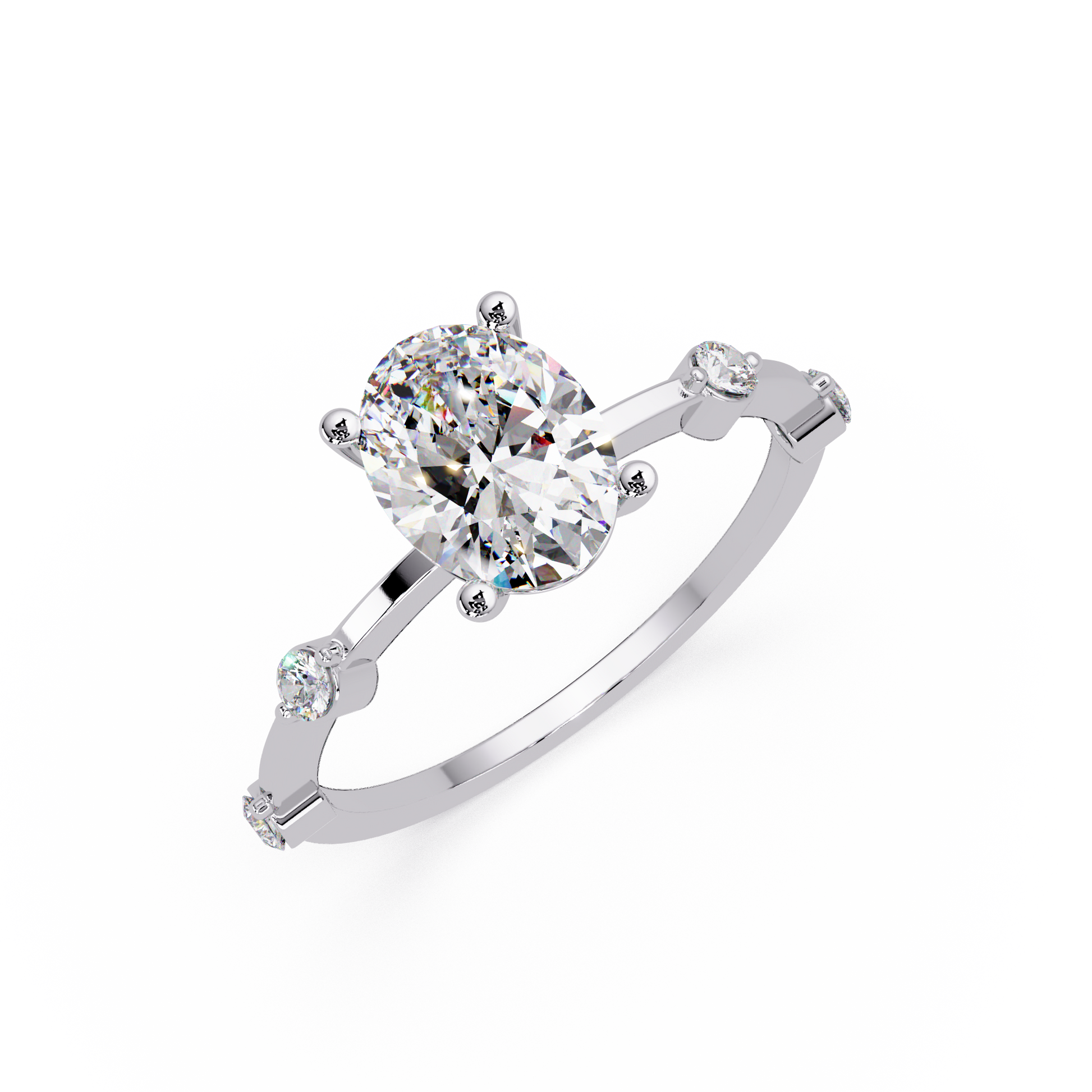 Oval Cut Lab Grown Diamond Ring With Accented Shank