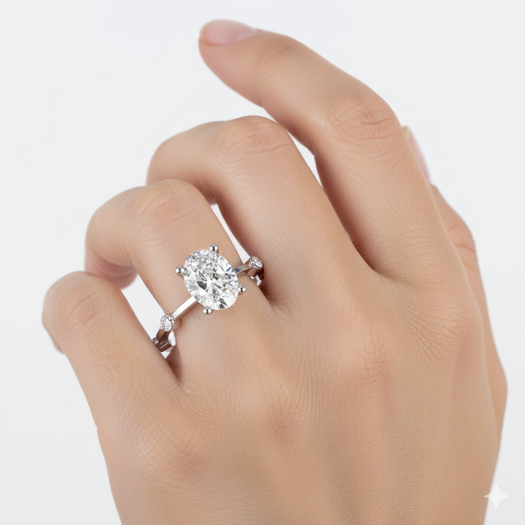 Oval Cut Lab Grown Diamond Ring With Accented Shank