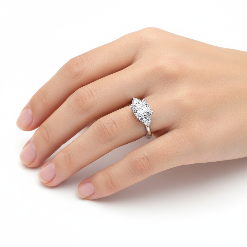 Cushion Cut Lab Grown Diamond Three Stone Ring