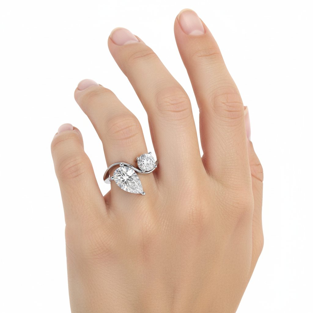 Pear Cut Lab Grown Diamond Two Stone Ring