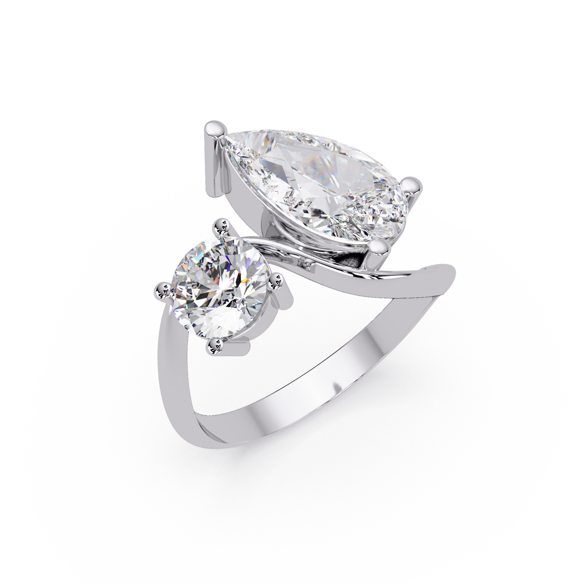 Pear Cut Lab Grown Diamond Two Stone Ring