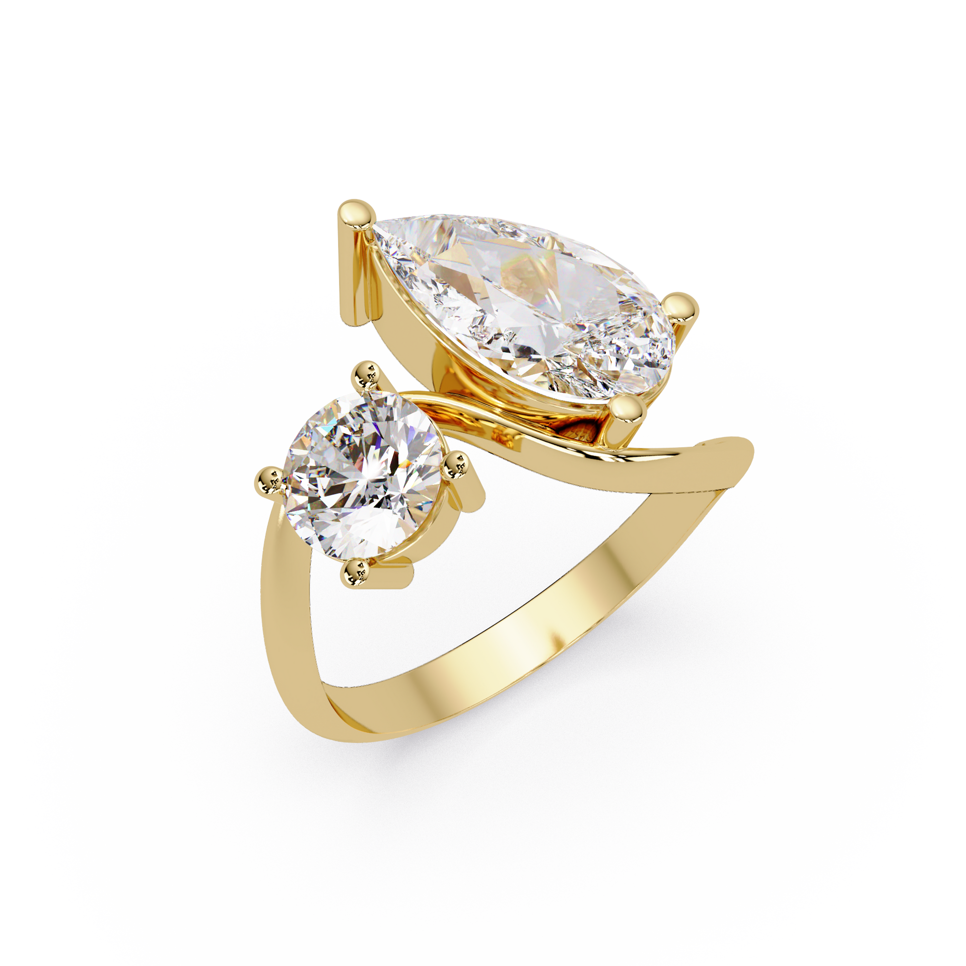Pear Cut Lab Grown Diamond Two Stone Ring