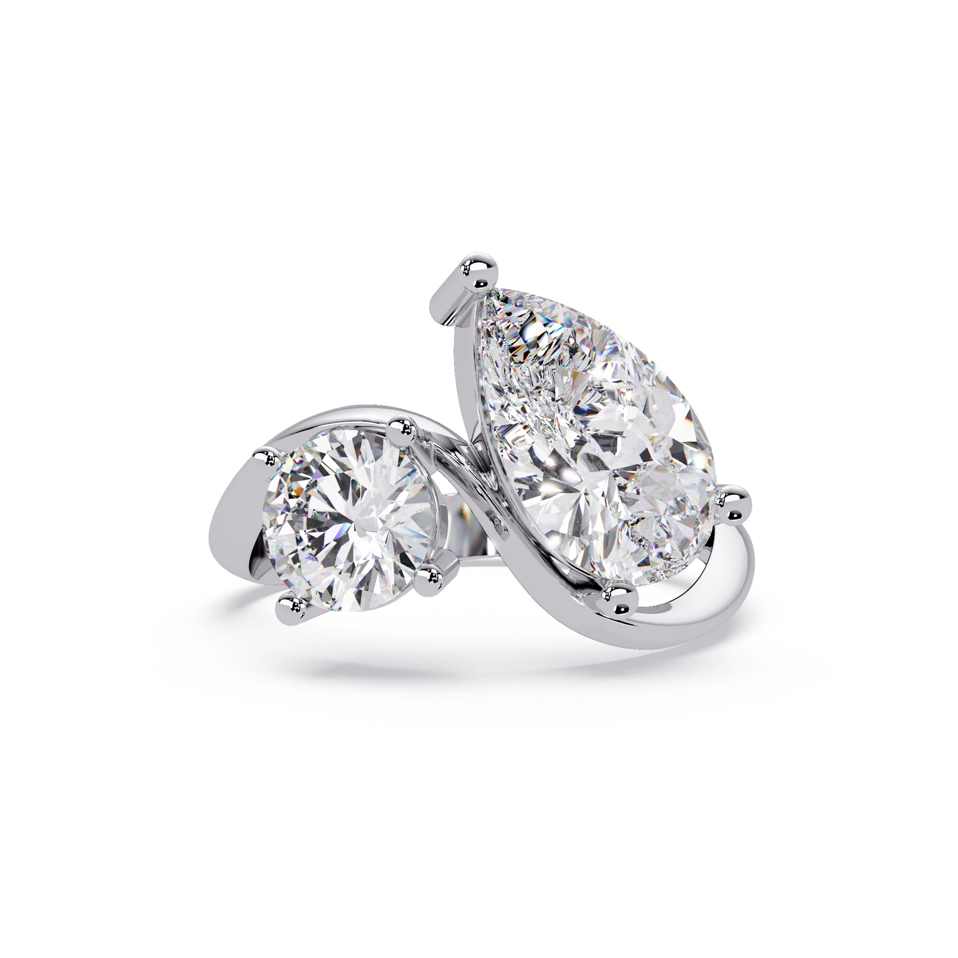 Pear Cut Lab Grown Diamond Two Stone Ring