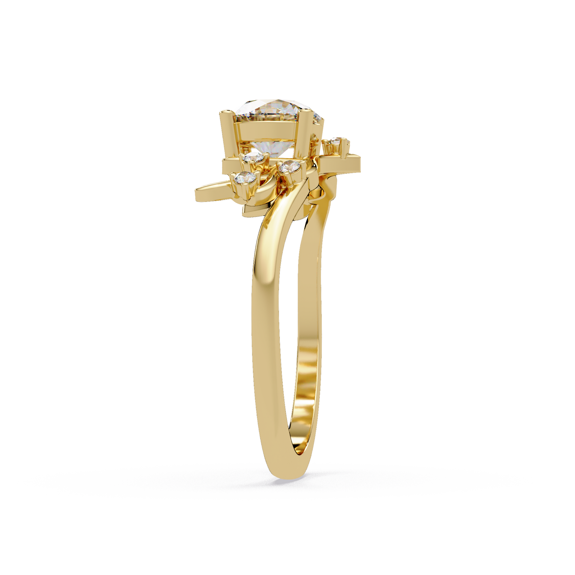 Round Cut Lab Grown Diamond Nature Inspired Ring