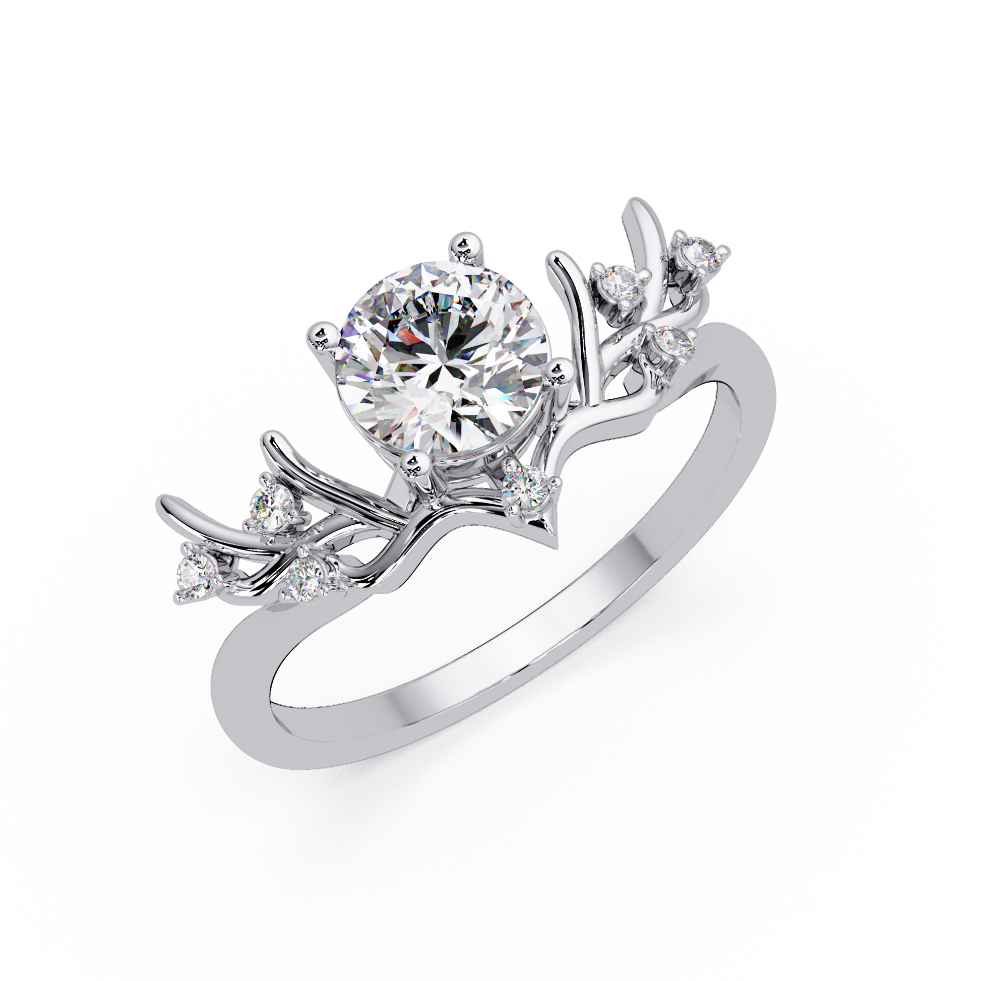 Round Cut Lab Grown Diamond Nature Inspired Ring