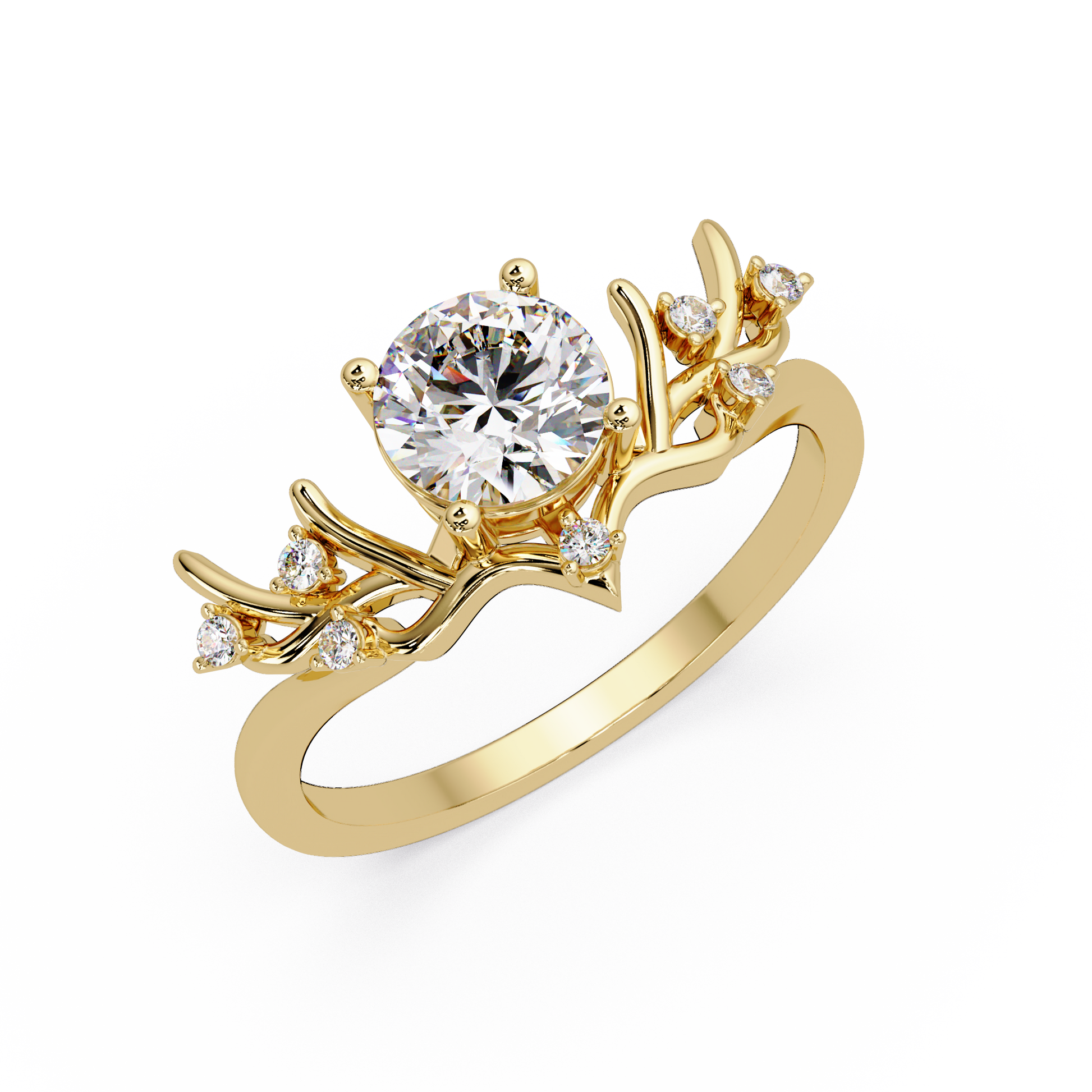 Round Cut Lab Grown Diamond Nature Inspired Ring