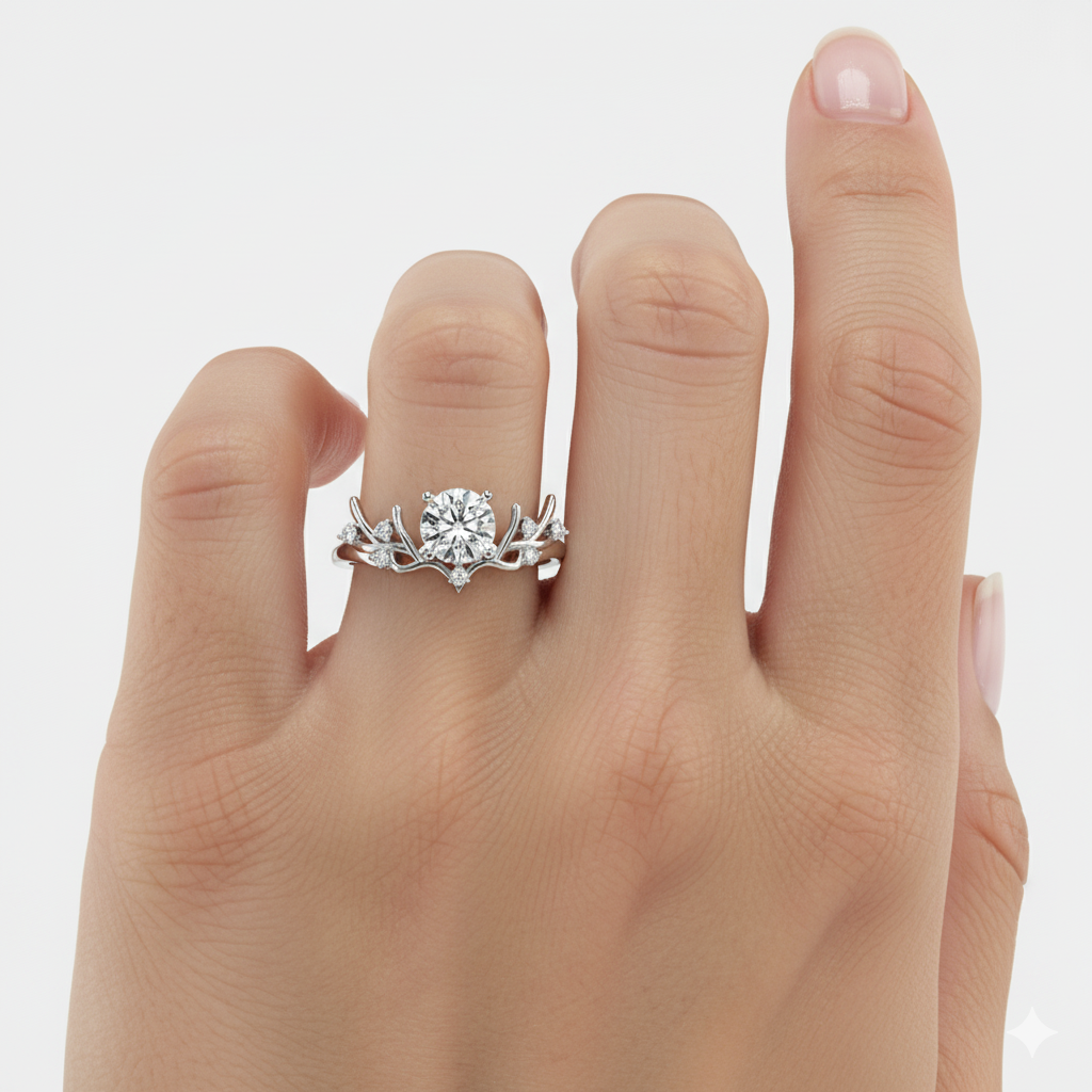 Round Cut Lab Grown Diamond Nature Inspired Ring