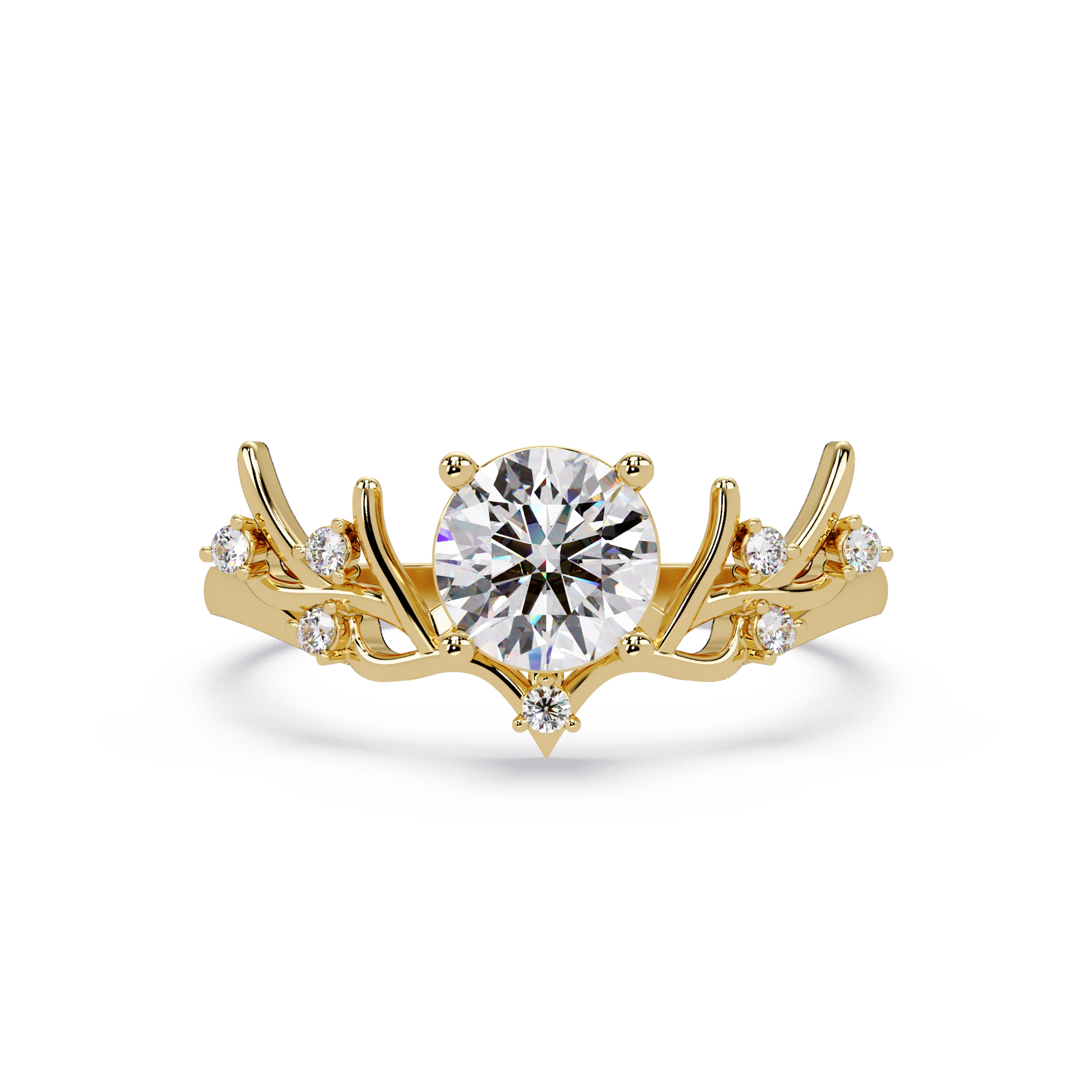 Round Cut Lab Grown Diamond Nature Inspired Ring