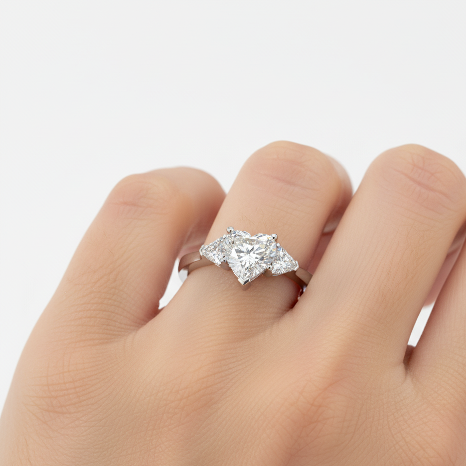 Heart Cut Lab Grown Diamond Three Stone Ring