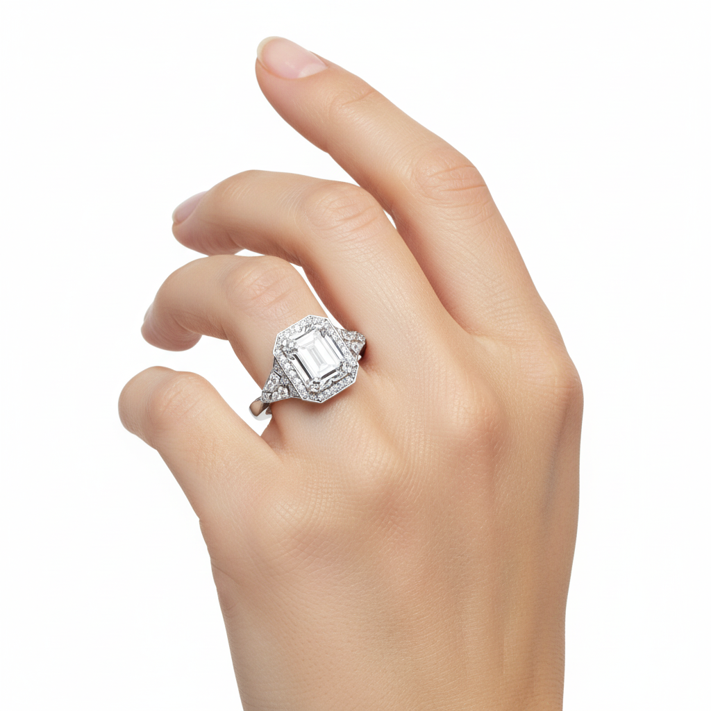 Emerald Cut Lab Grown Diamond Halo Ring