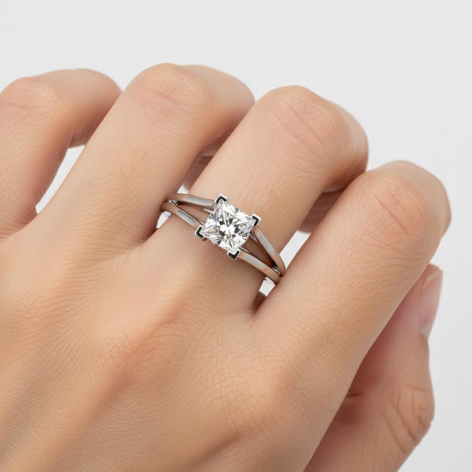 Princess Cut Lab Grown Diamond Split Shank Solitaire Ring