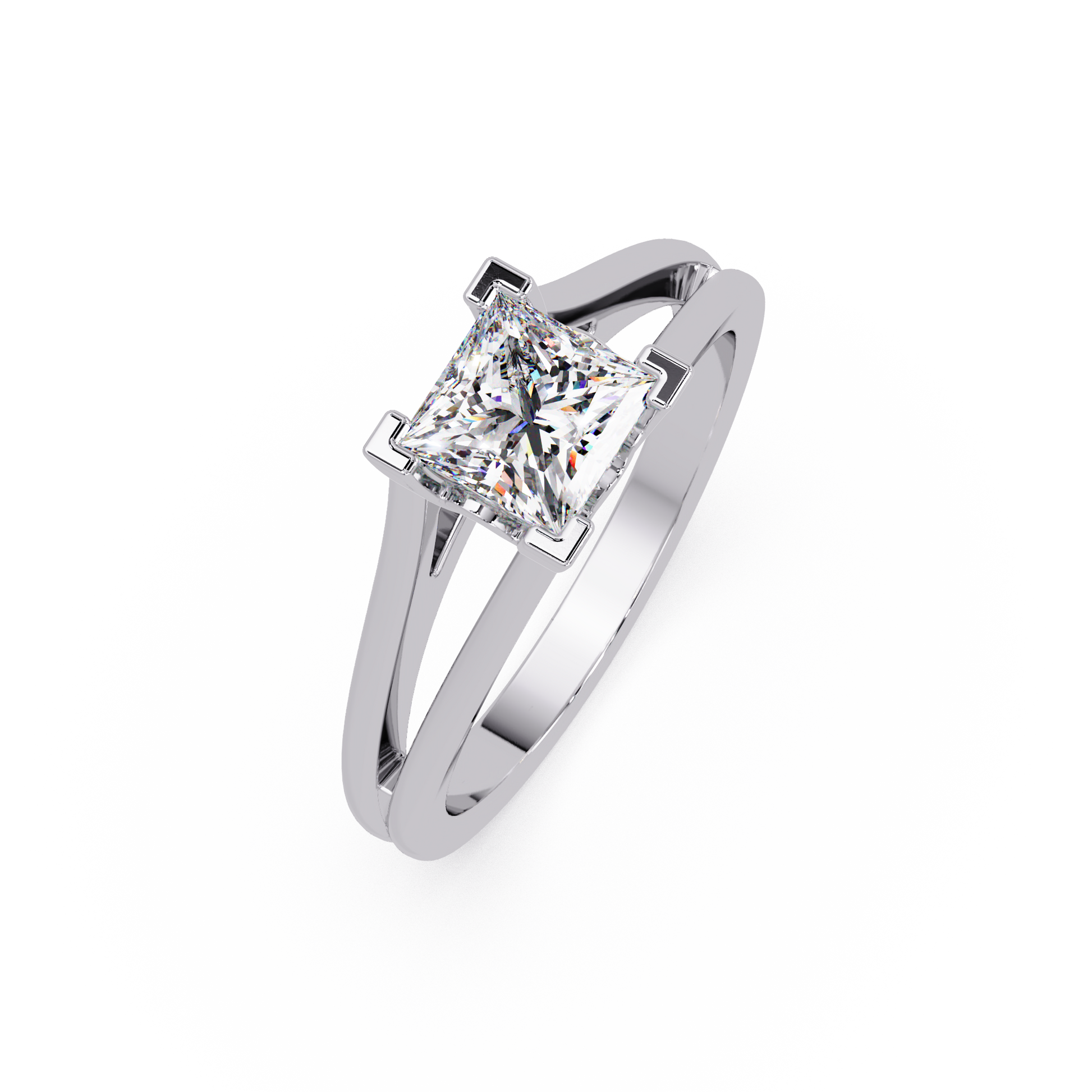 Princess Cut Lab Grown Diamond Split Shank Solitaire Ring
