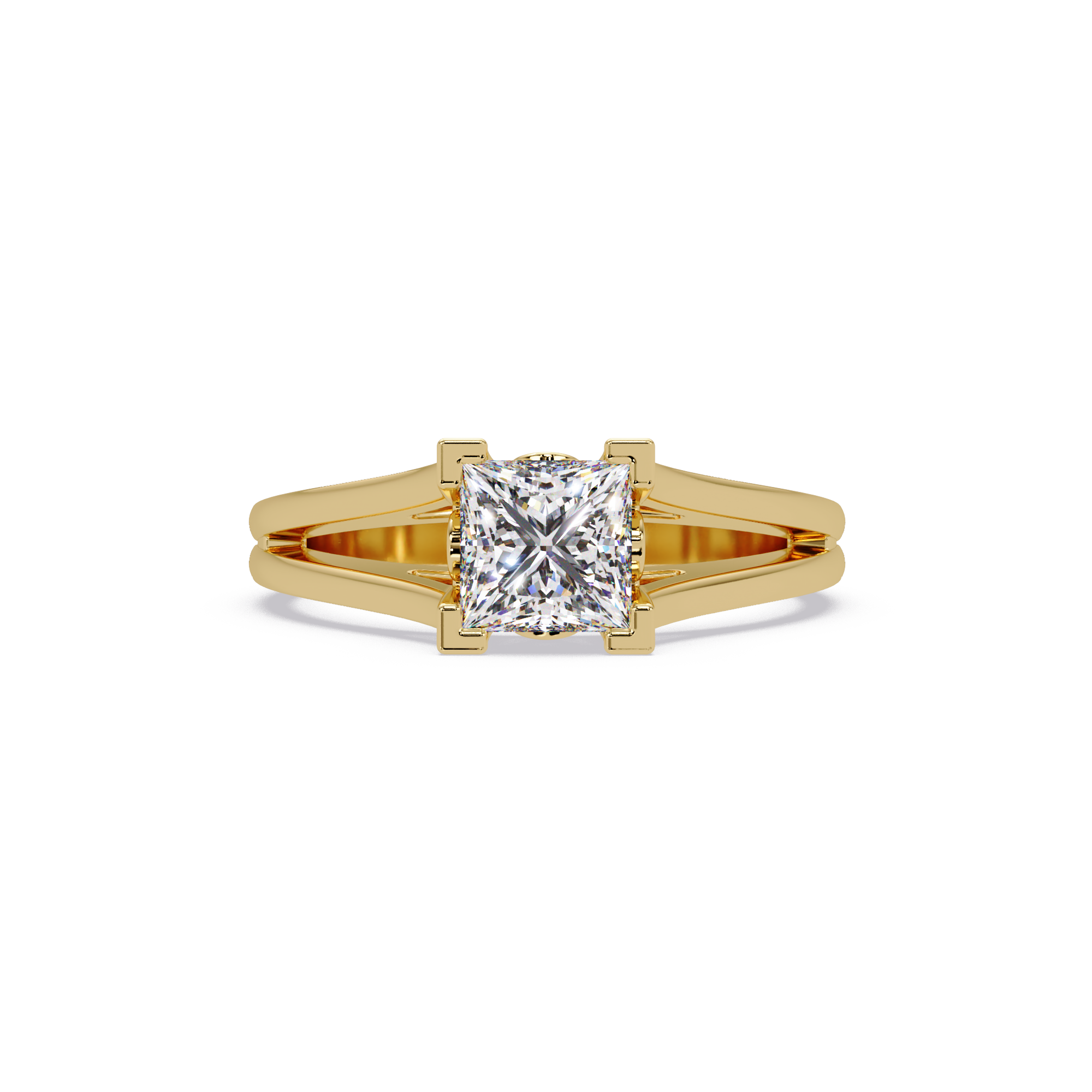 Princess Cut Lab Grown Diamond Split Shank Solitaire Ring