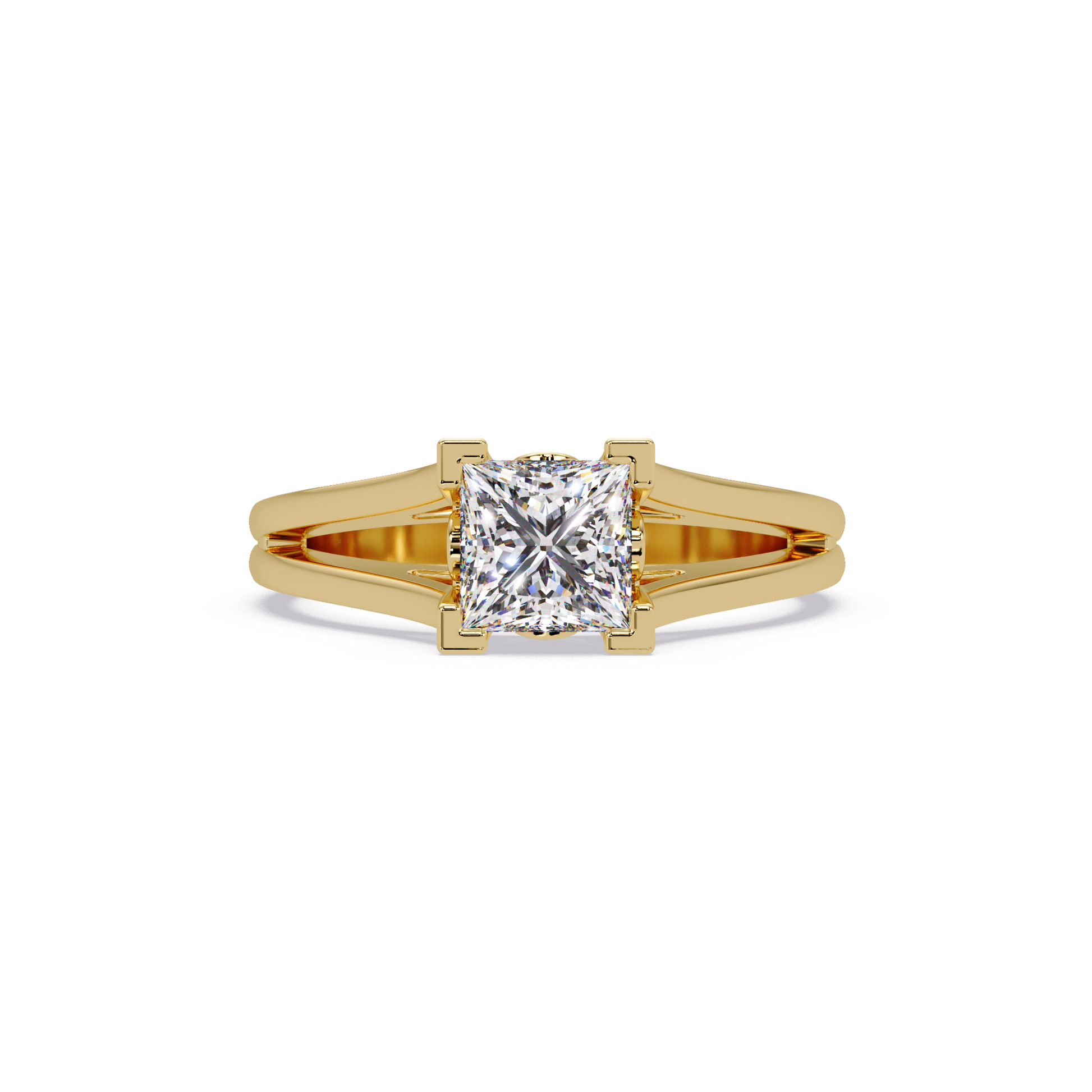 Princess Cut Lab Grown Diamond Split Shank Solitaire Ring