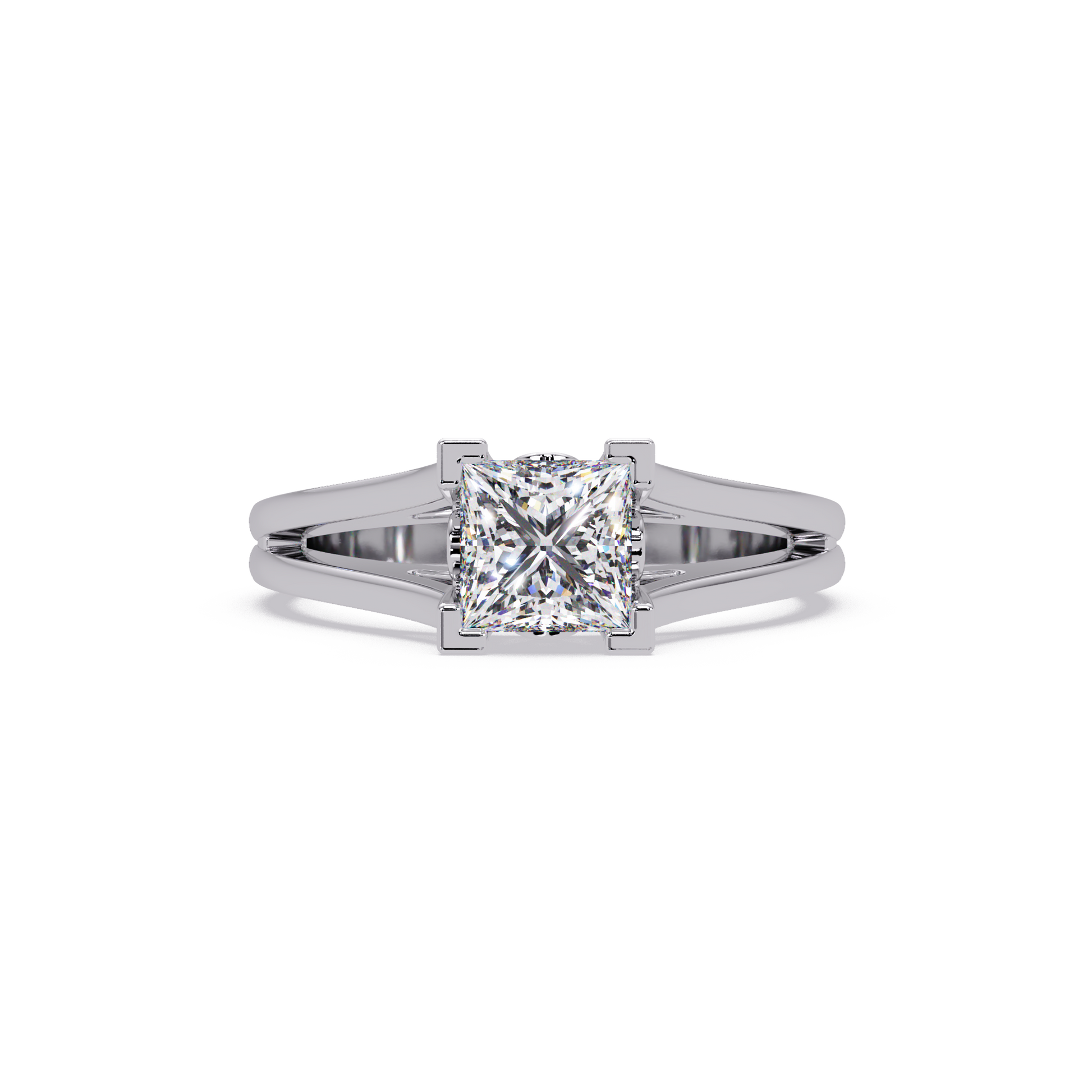 Princess Cut Lab Grown Diamond Split Shank Solitaire Ring